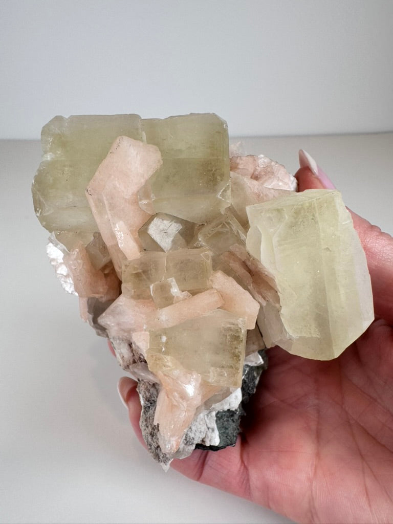 Green Apophyllite with Peach Stilbite