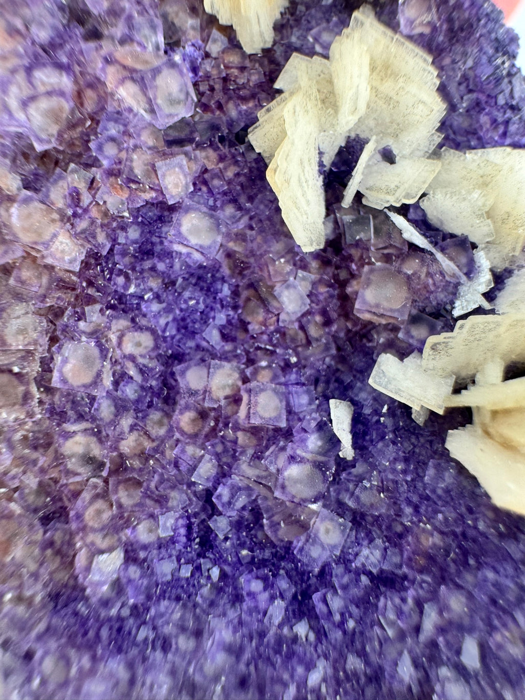 Purple QR Fluorite with Barite from Qinglong mine, Guizhou Province