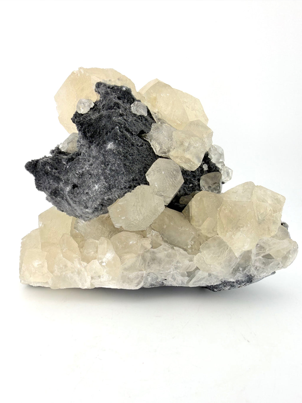 White Stepped “Benz” Calcite on Chalcedony