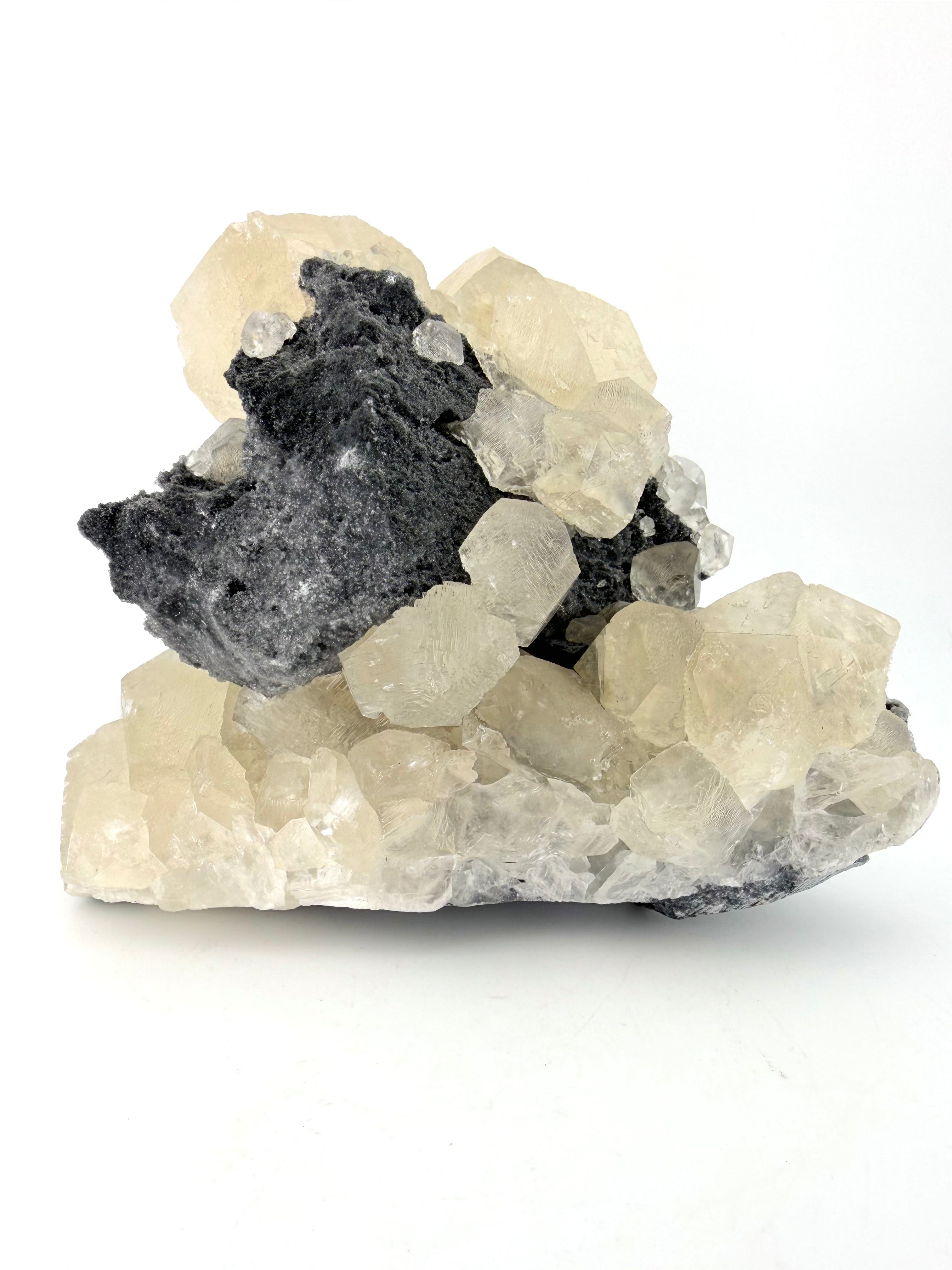 White Stepped “Benz” Calcite on Chalcedony