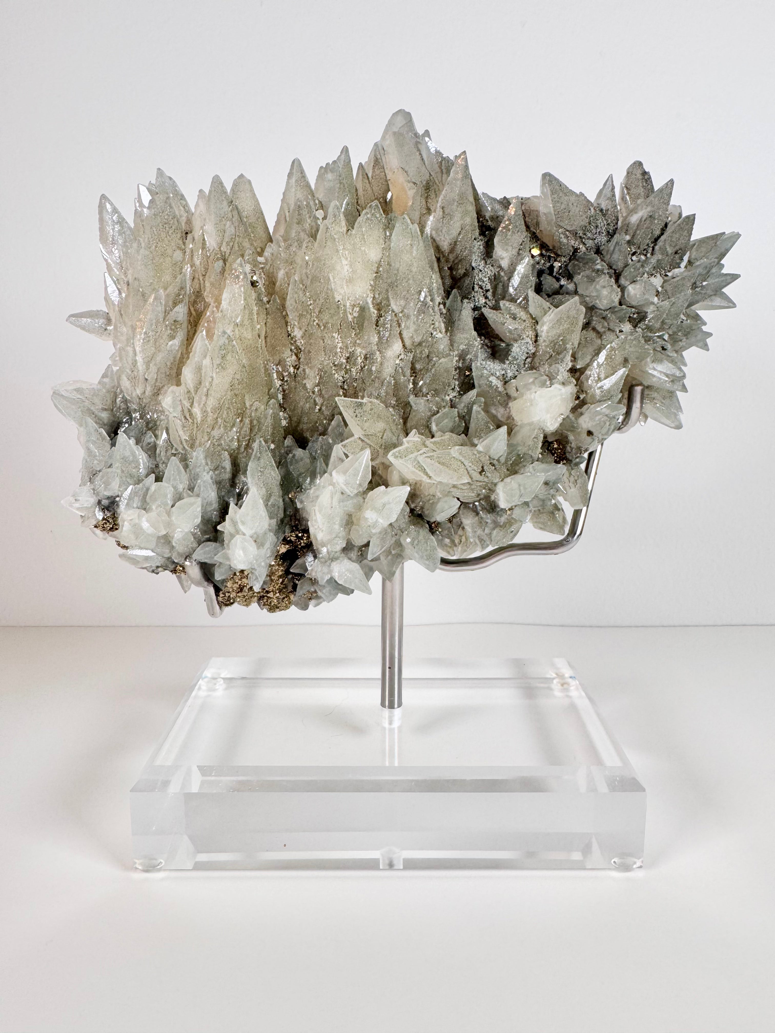 Blue Green Feather Calcite with Pyrite from Anhui