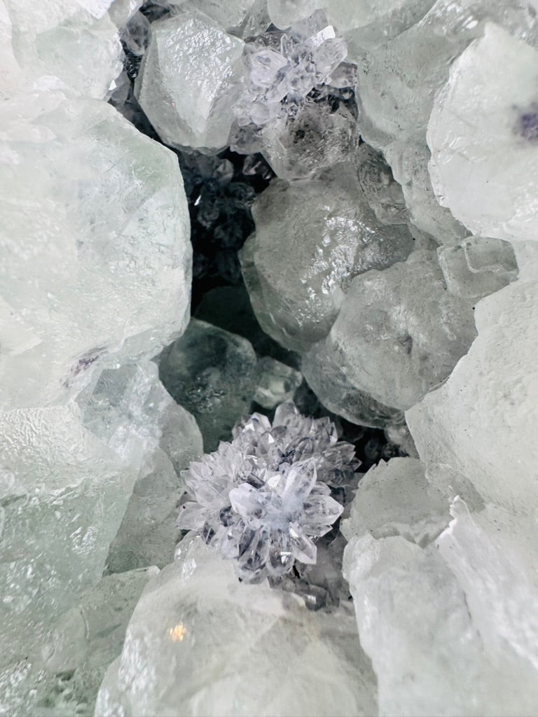 Green Fluorite with Quartz Bloom