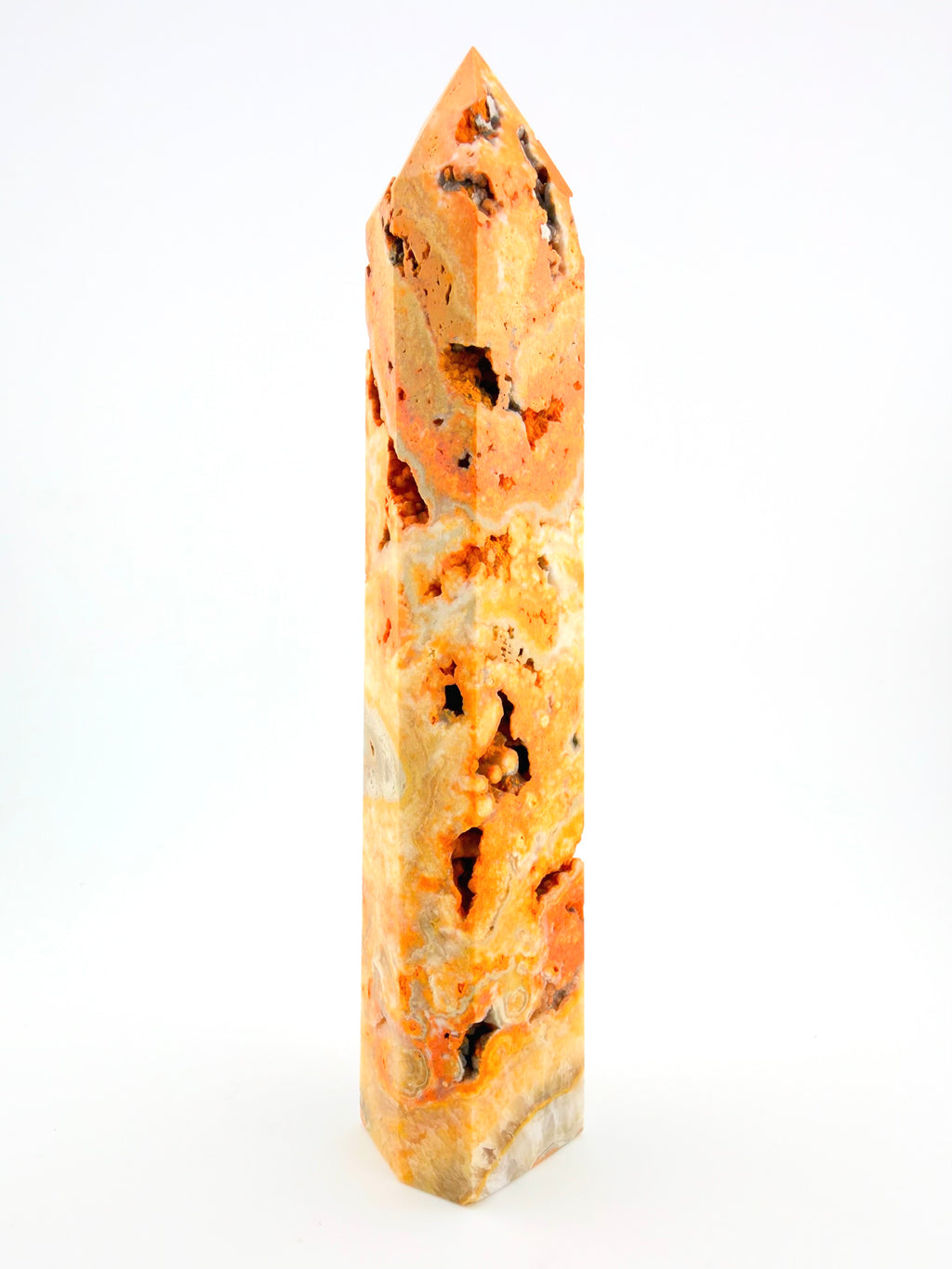 High Saturation Bumblebee Jasper Obelisk with Bubble Druzy