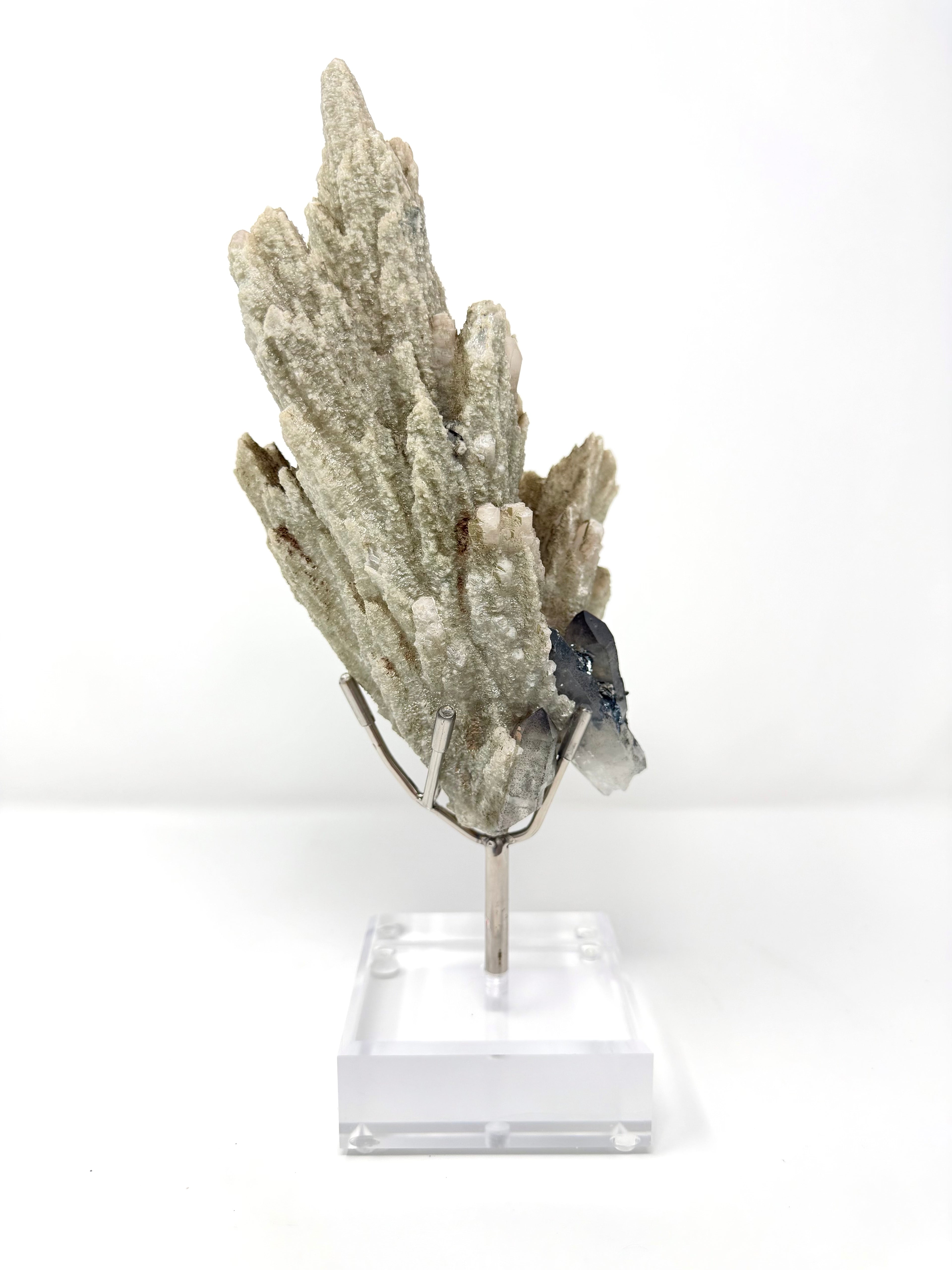 Green-Blue Feather Calcite with Amethyst and Specularite