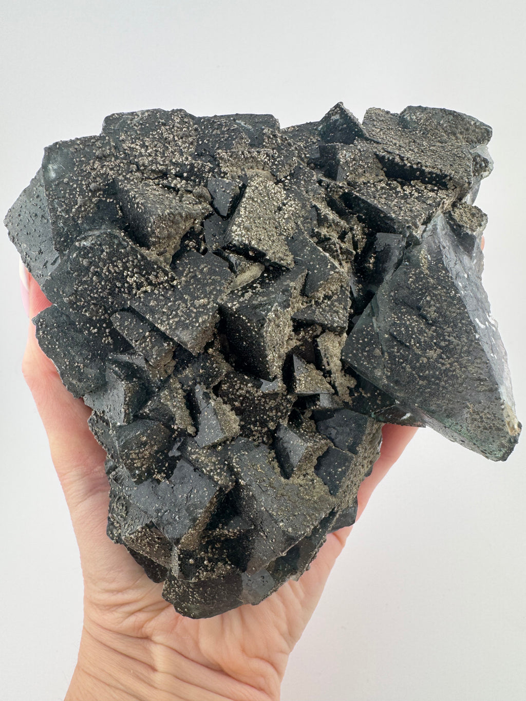 Black Fluorite with Pyrite, from Inner Mongolia