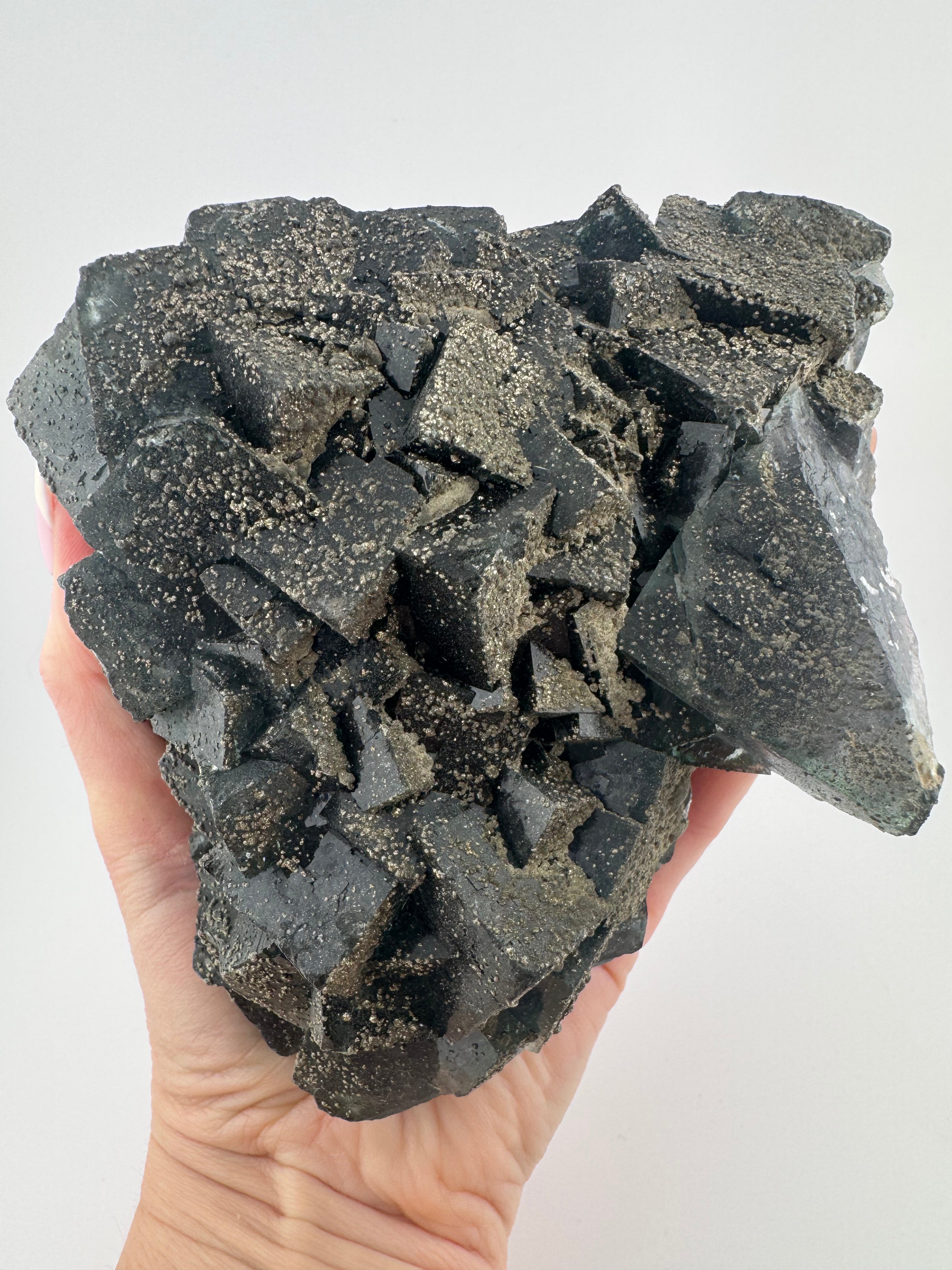 Black Fluorite with Pyrite, from Inner Mongolia