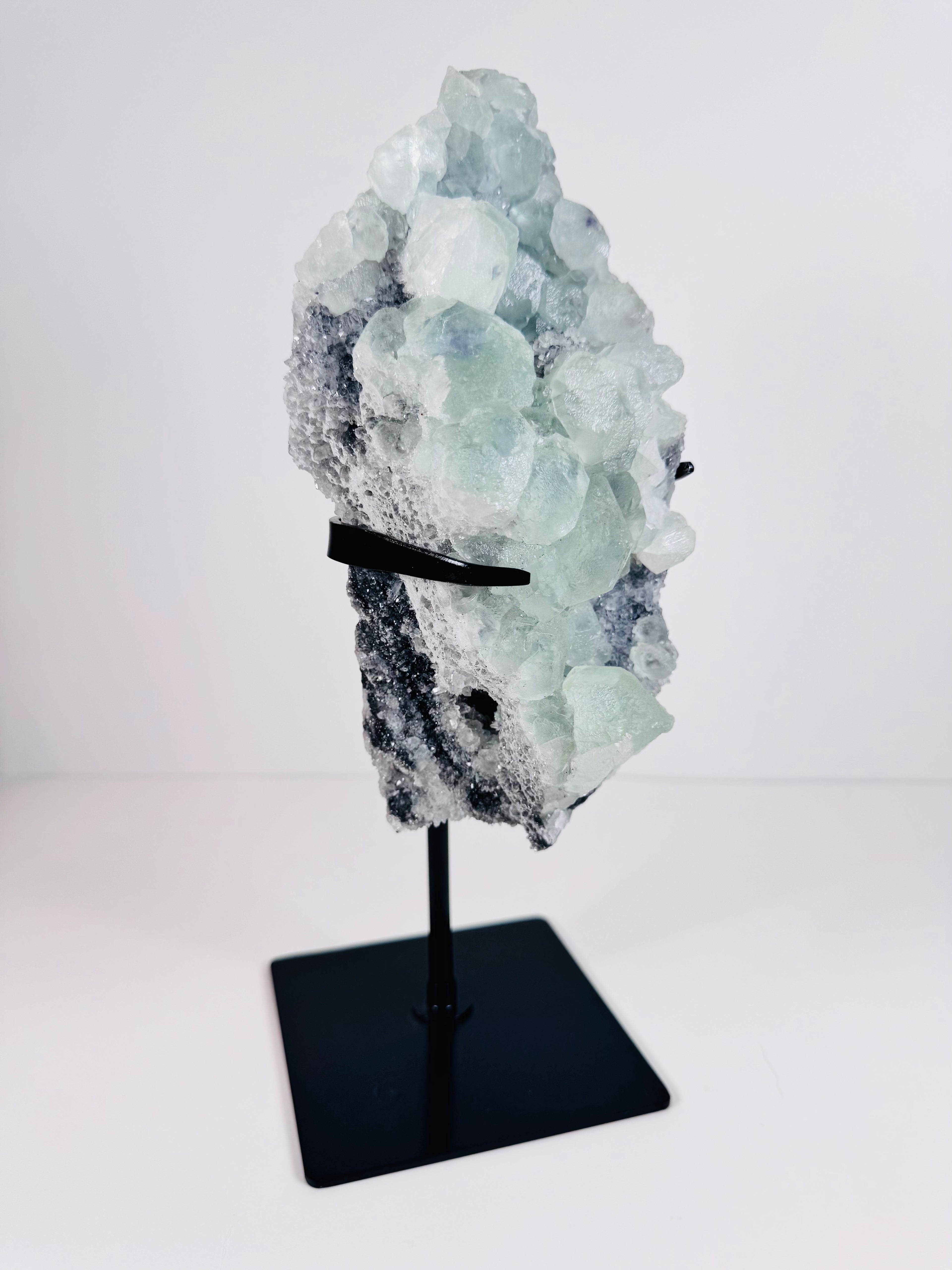 Green Fluorite with Quartz Bloom