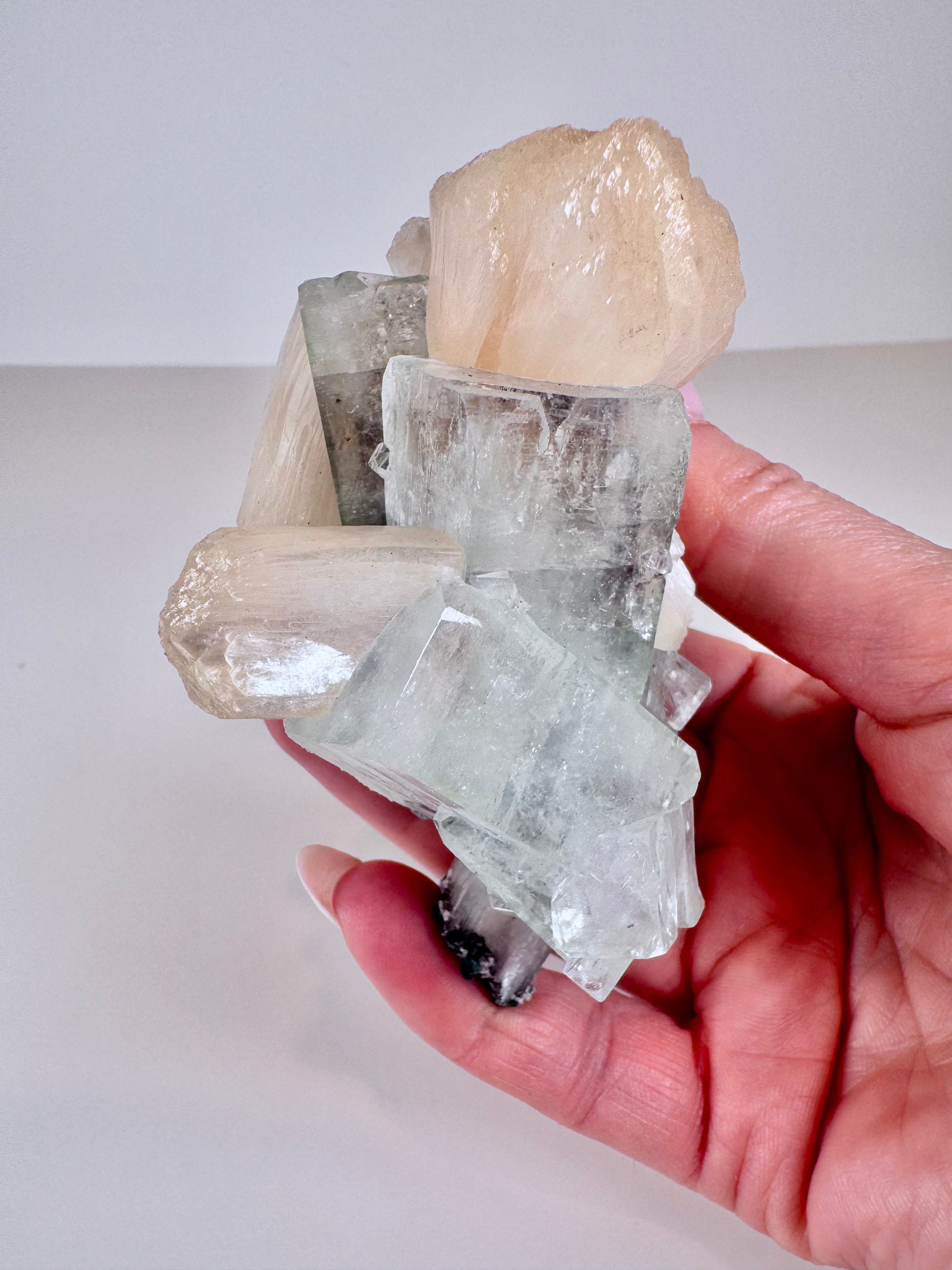 Green Apophyllite and Peachy Stilbite