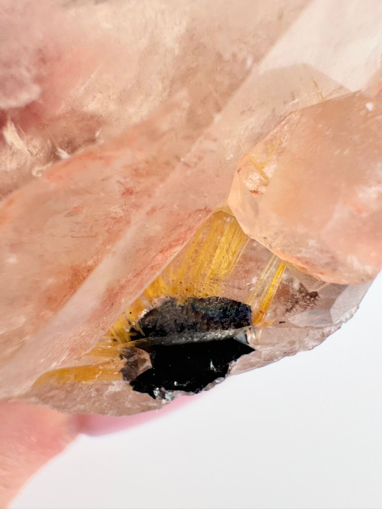 Golden Rutile Pink Quartz with Specularite