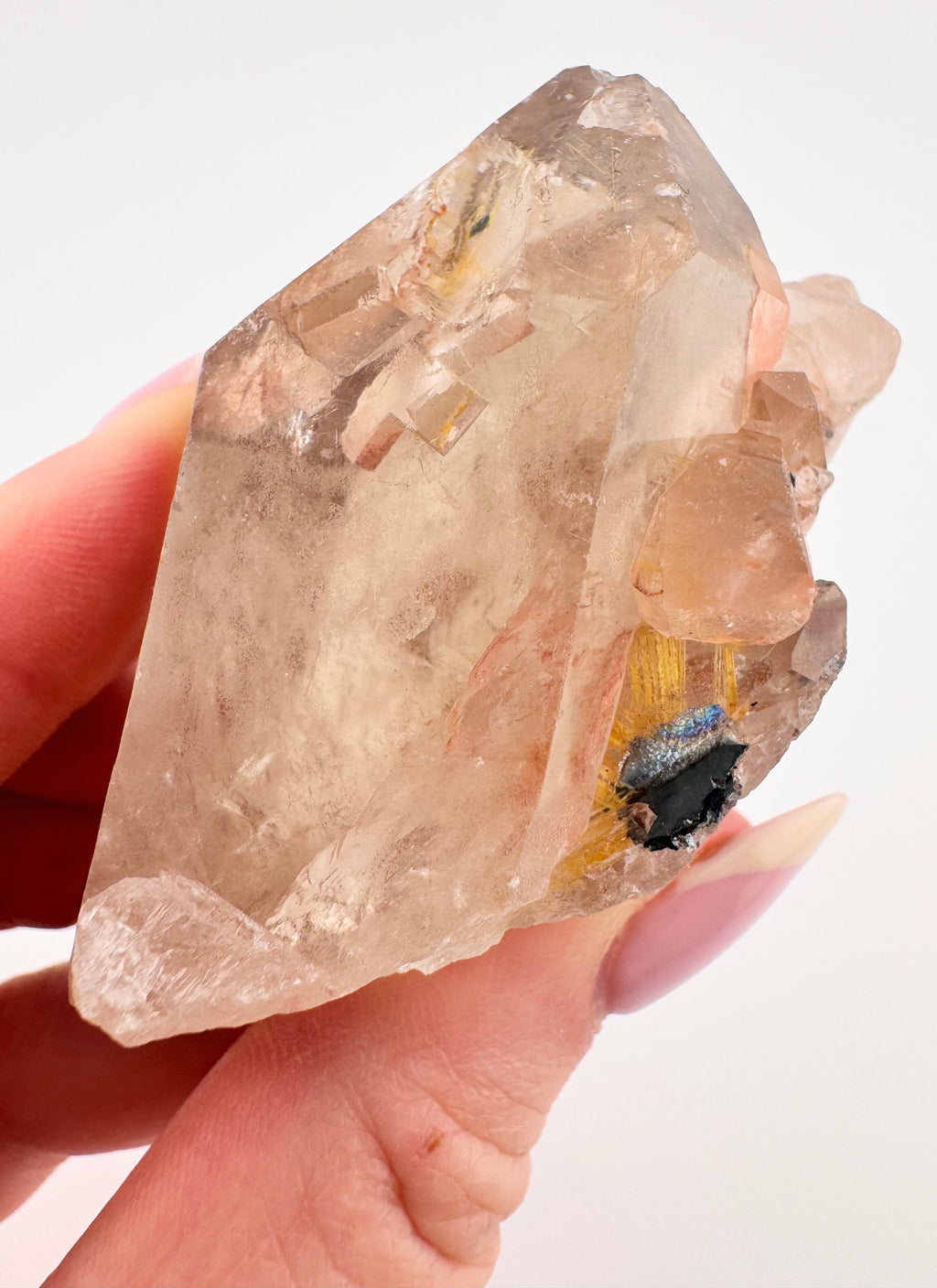 Golden Rutile Pink Quartz with Specularite
