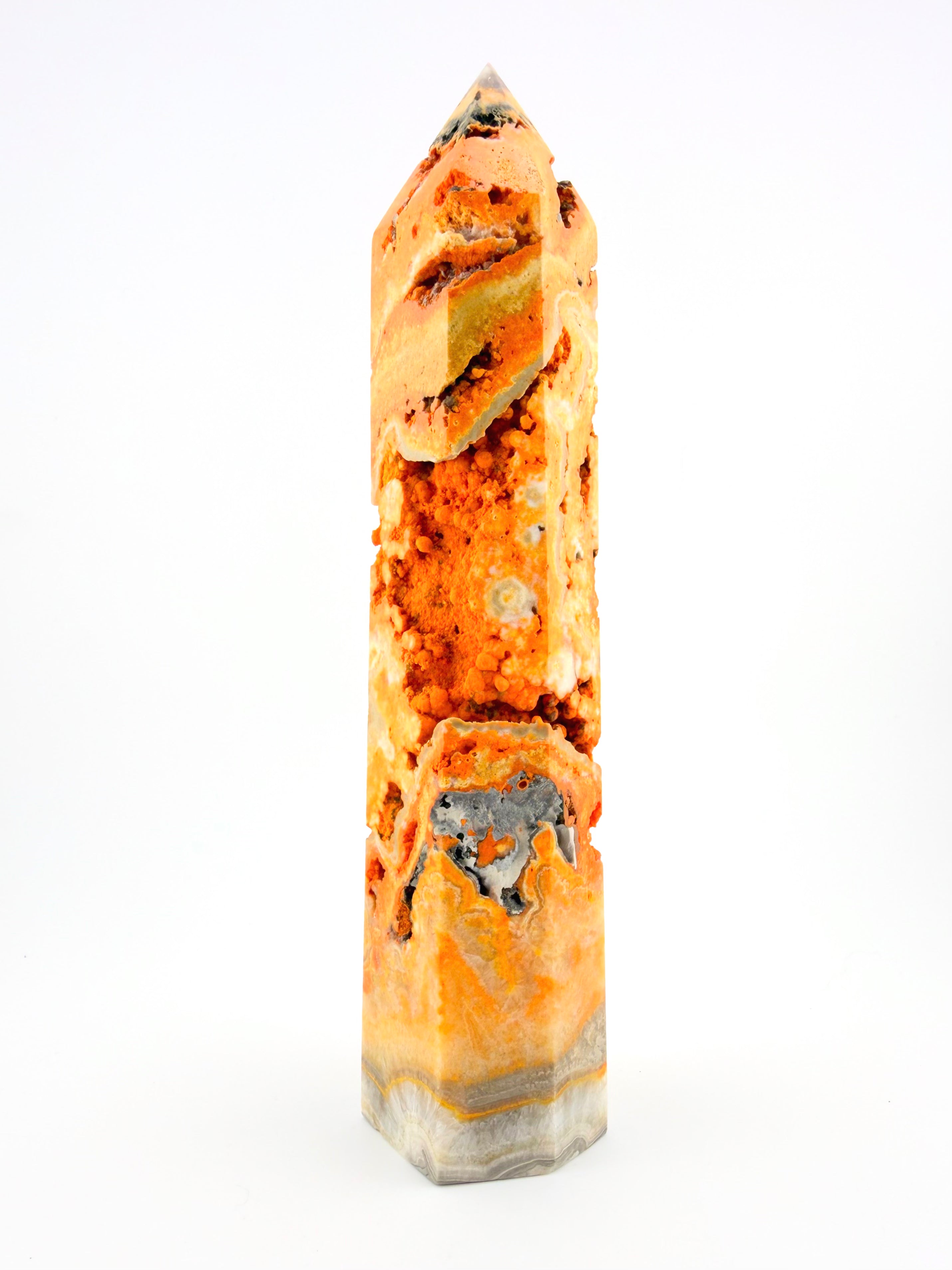 High Saturation Bumblebee Jasper Obelisk with Bubble Druzy