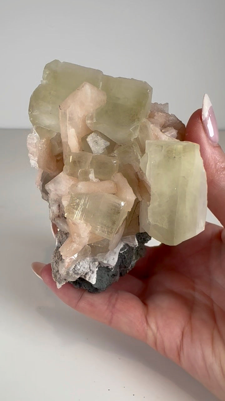 Green Apophyllite with Peach Stilbite