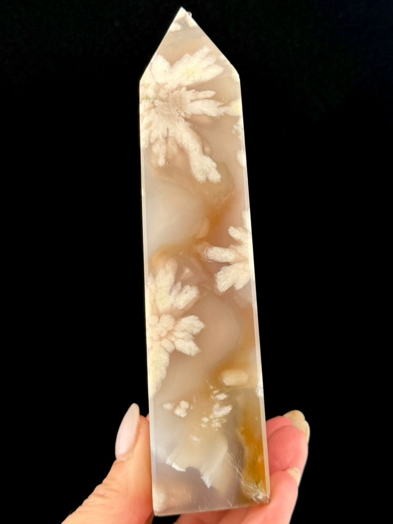Pink Flower Agate Obelisk - Madagascar