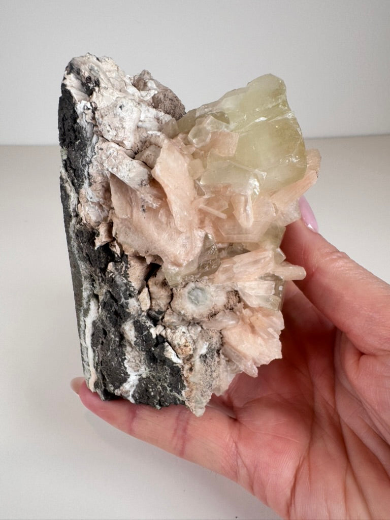 Green Apophyllite with Peach Stilbite
