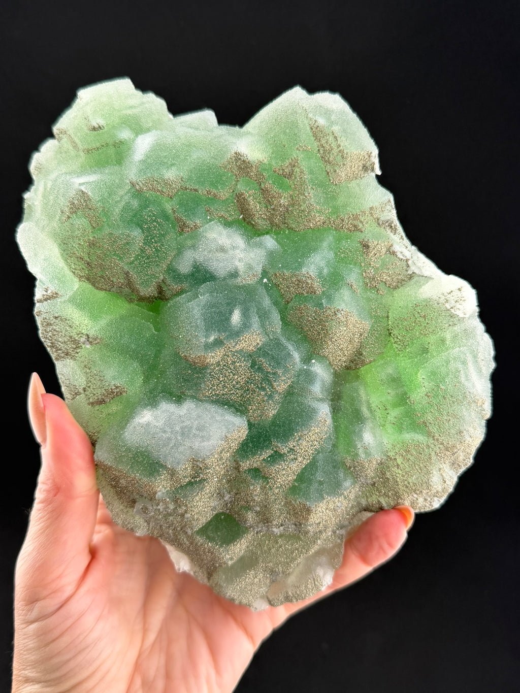 Green Sugar Fluorite with Pyrite, Fujian, China
