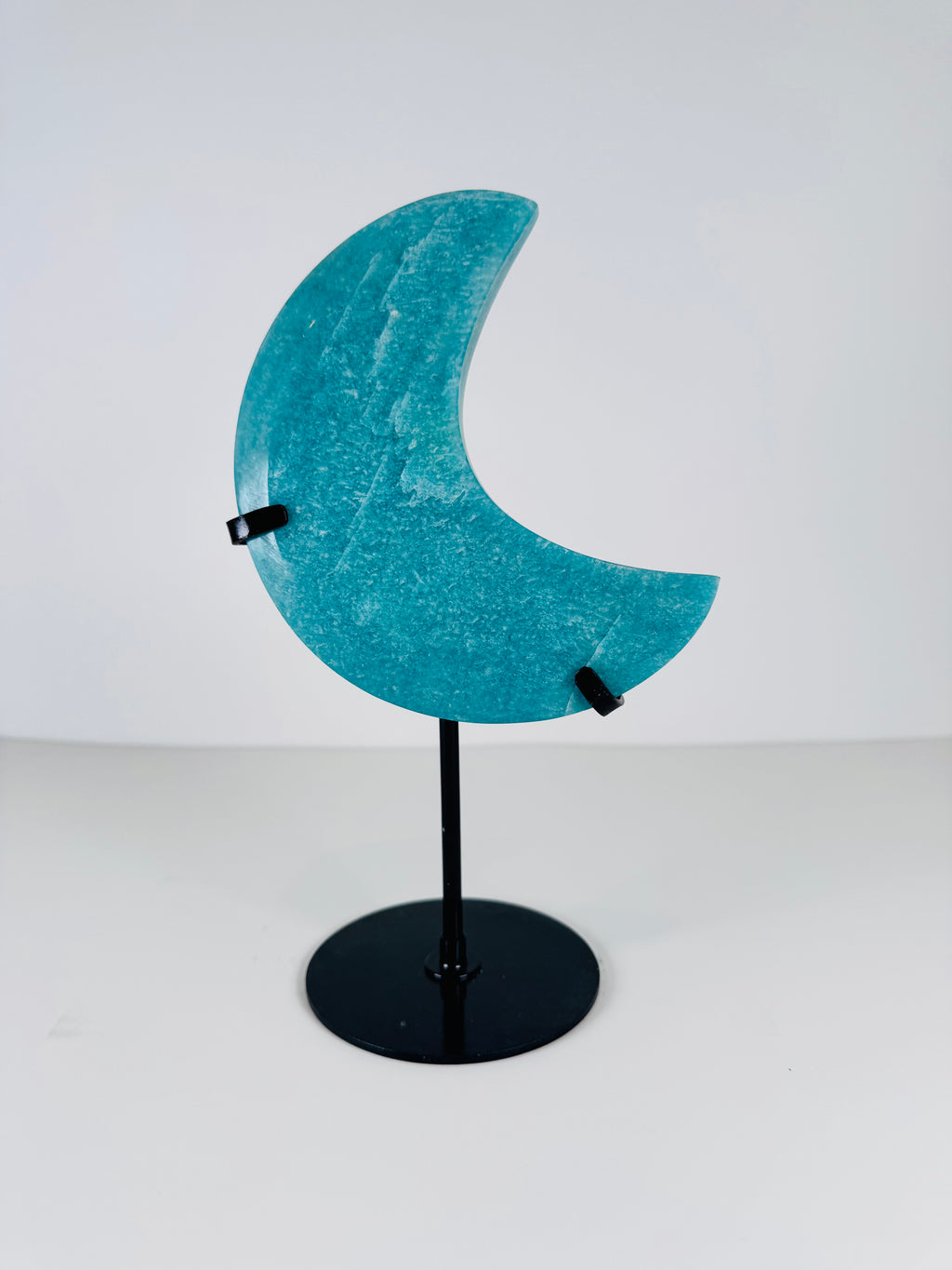 Amazonite Moon on Black Metal Stand