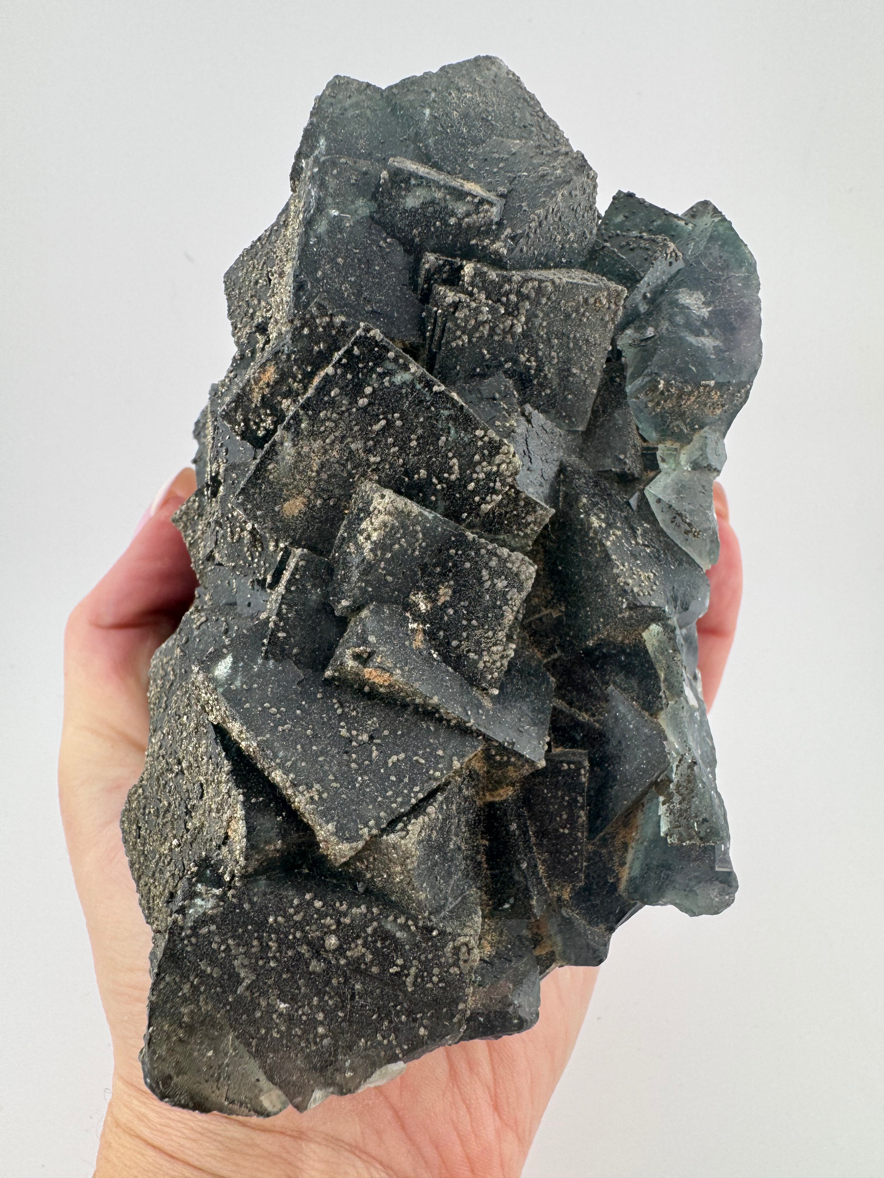 Black Fluorite with Pyrite, from Inner Mongolia