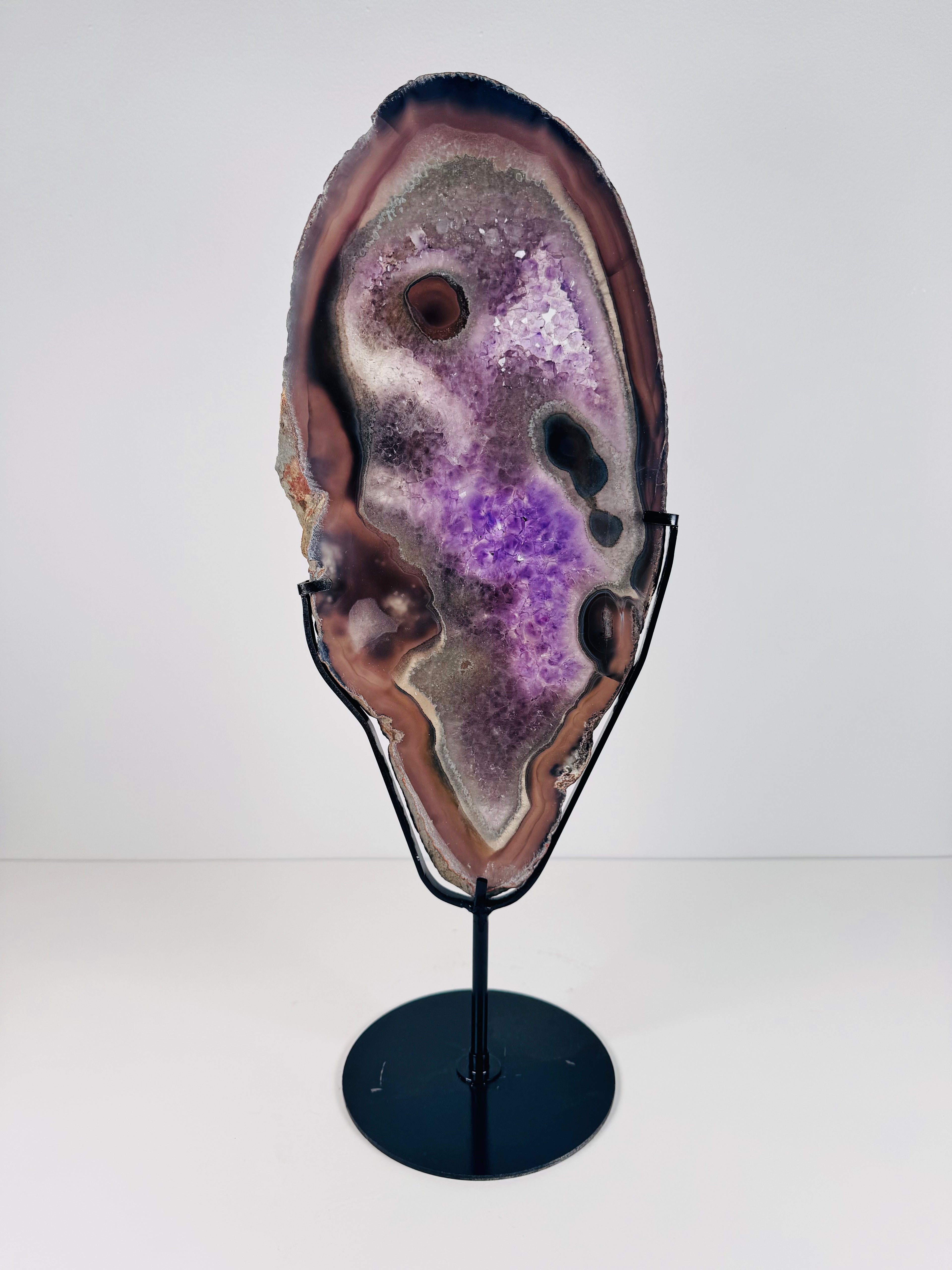 Agate-Framed Amethyst on Custom Stand from Brazil