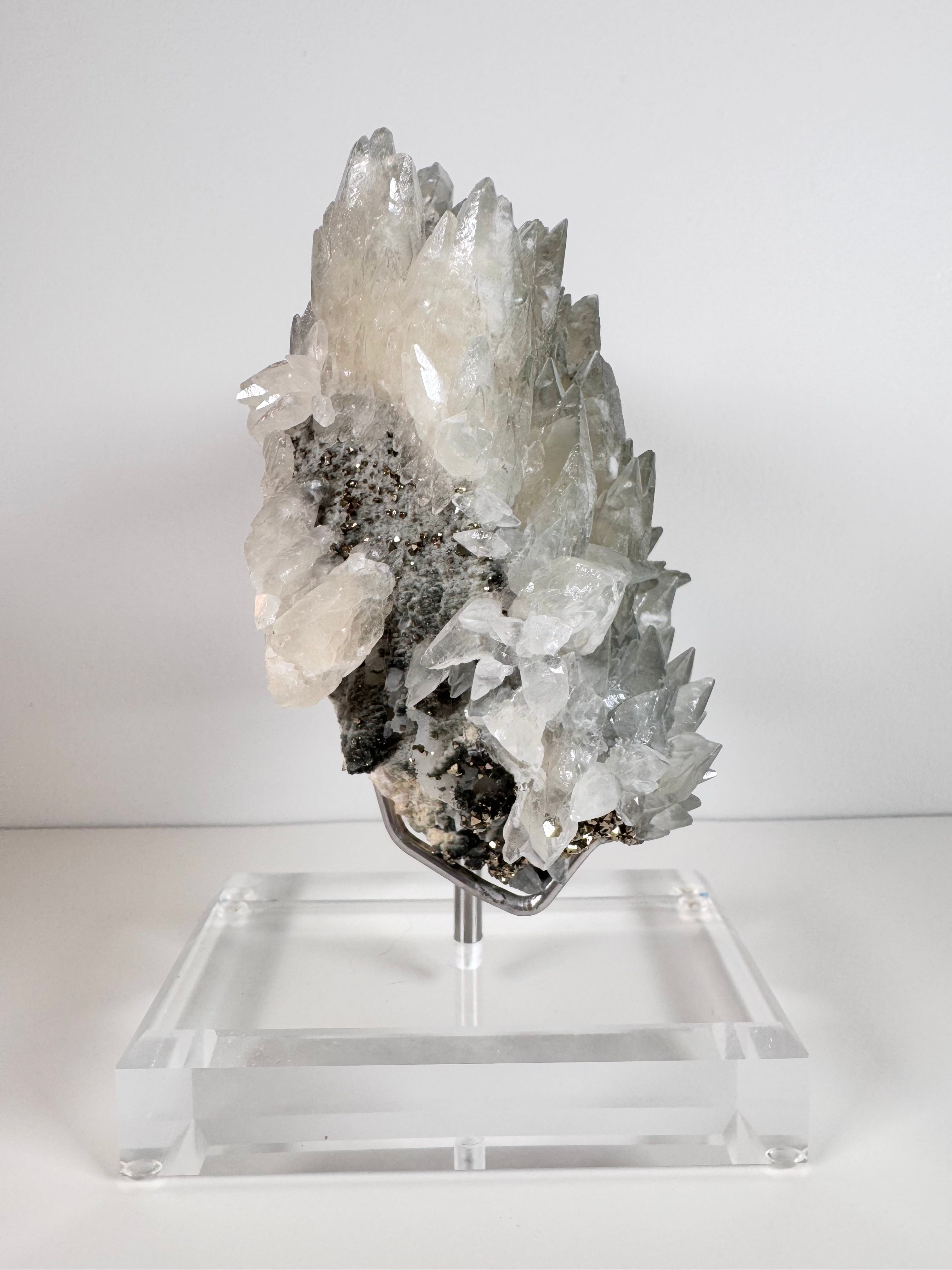 Blue Green Feather Calcite with Pyrite from Anhui