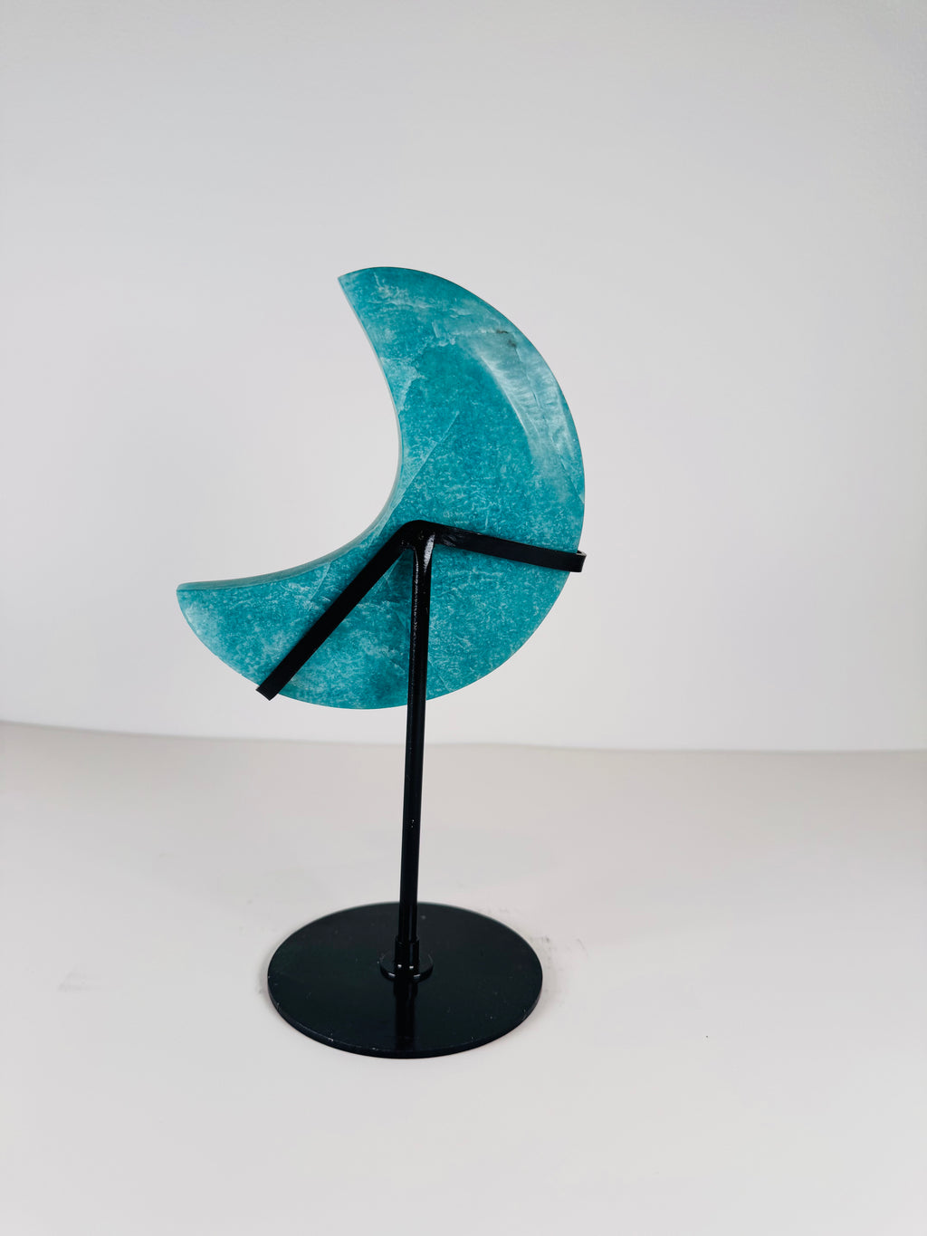 Amazonite Moon on Black Metal Stand