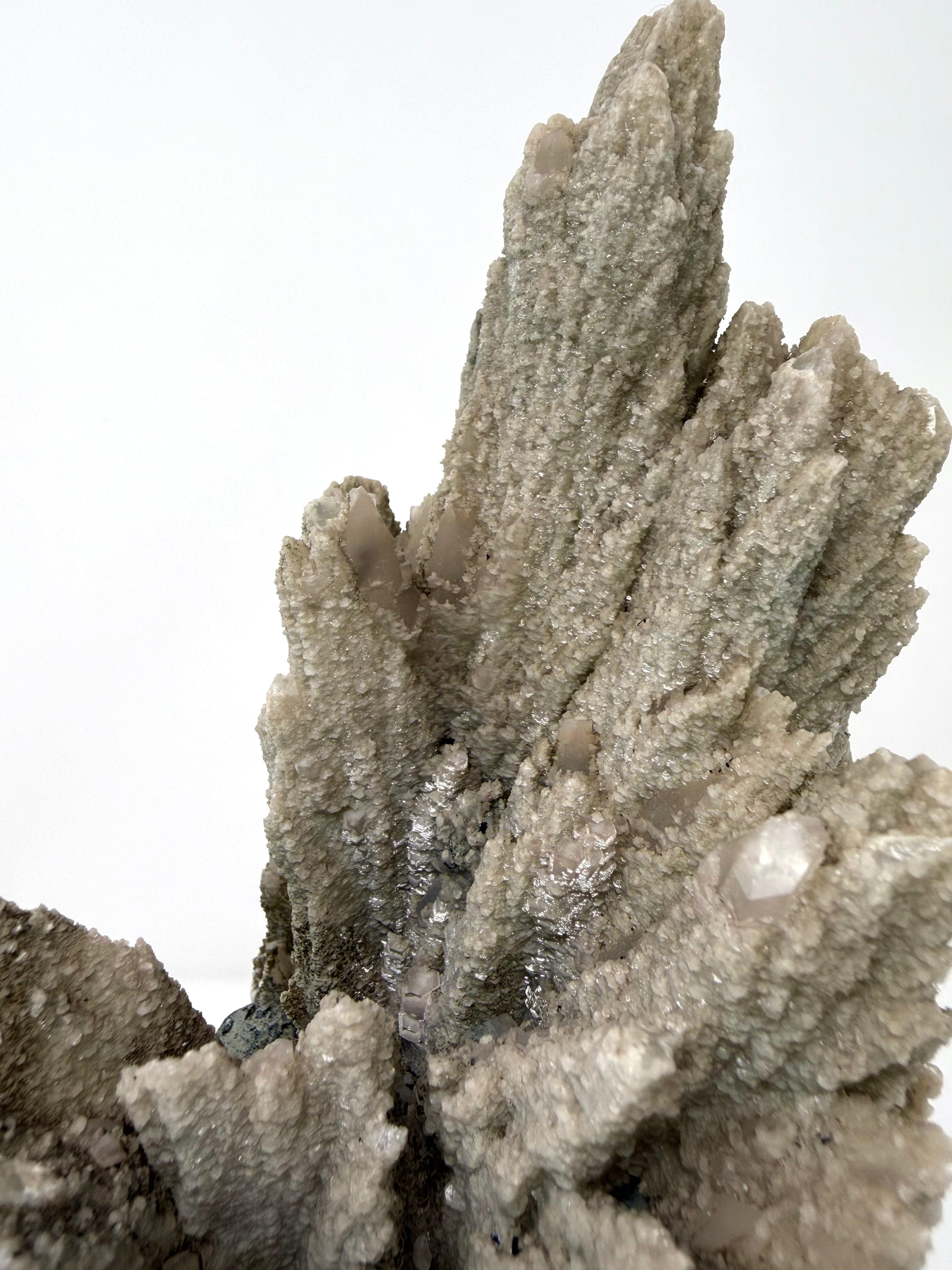 Green-Blue Feather Calcite with Amethyst and Specularite