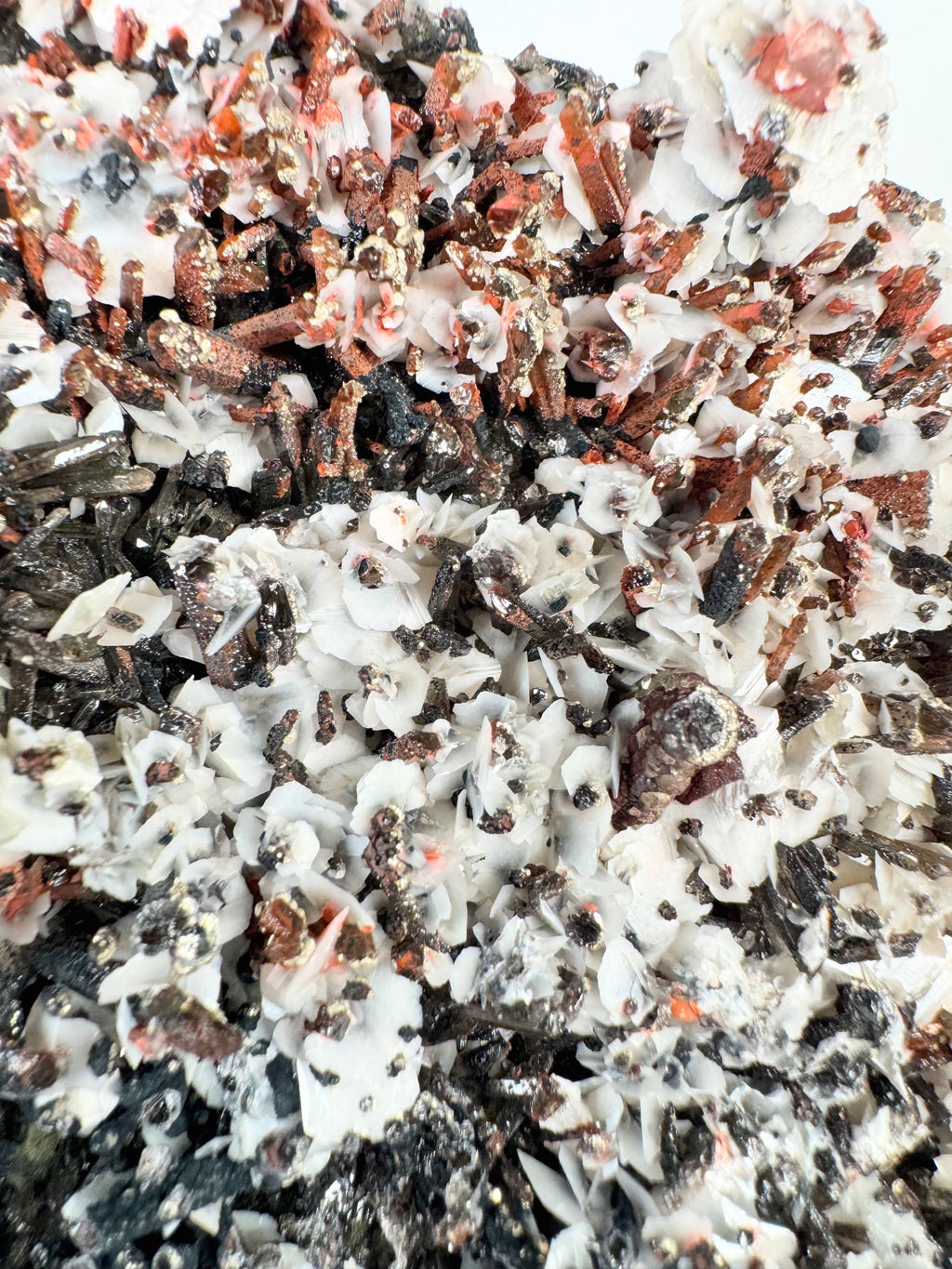Black and Red Quartz, Petal Calcite and Pyrite