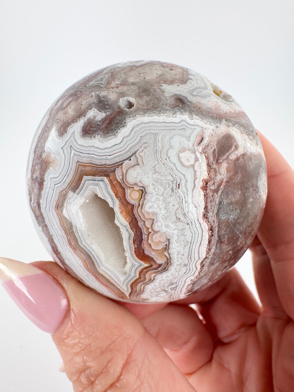 White Mexico Lace Agate Sphere with Druzy