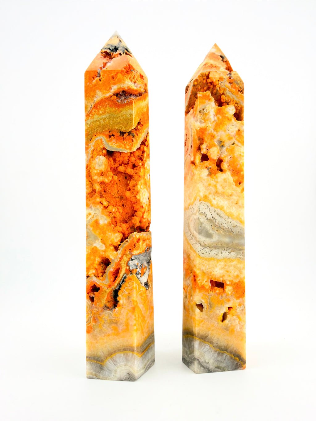 High Saturation Bumblebee Jasper Obelisk with Bubble Druzy