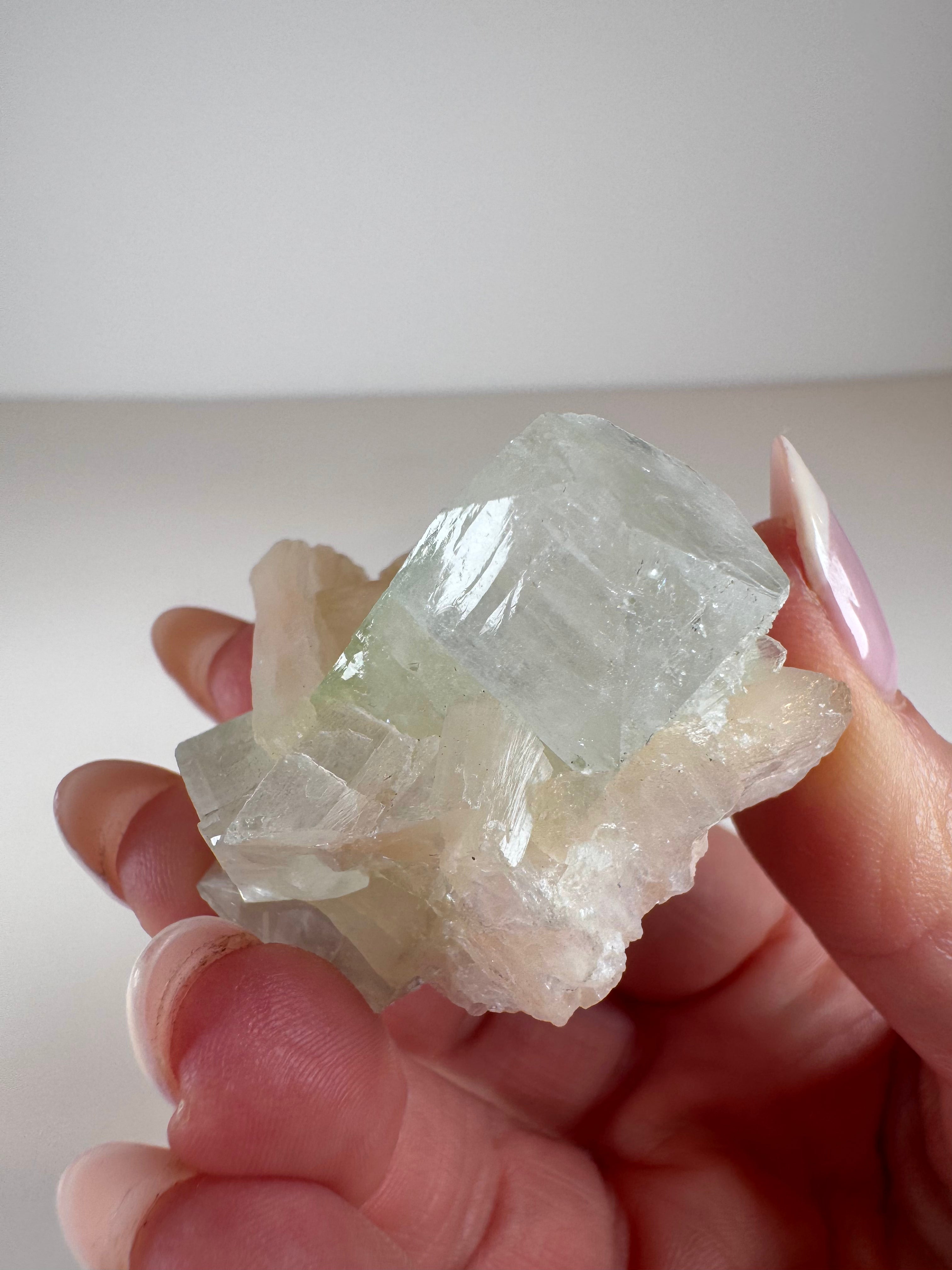 Green Apophyllite with Peachy Stilbite