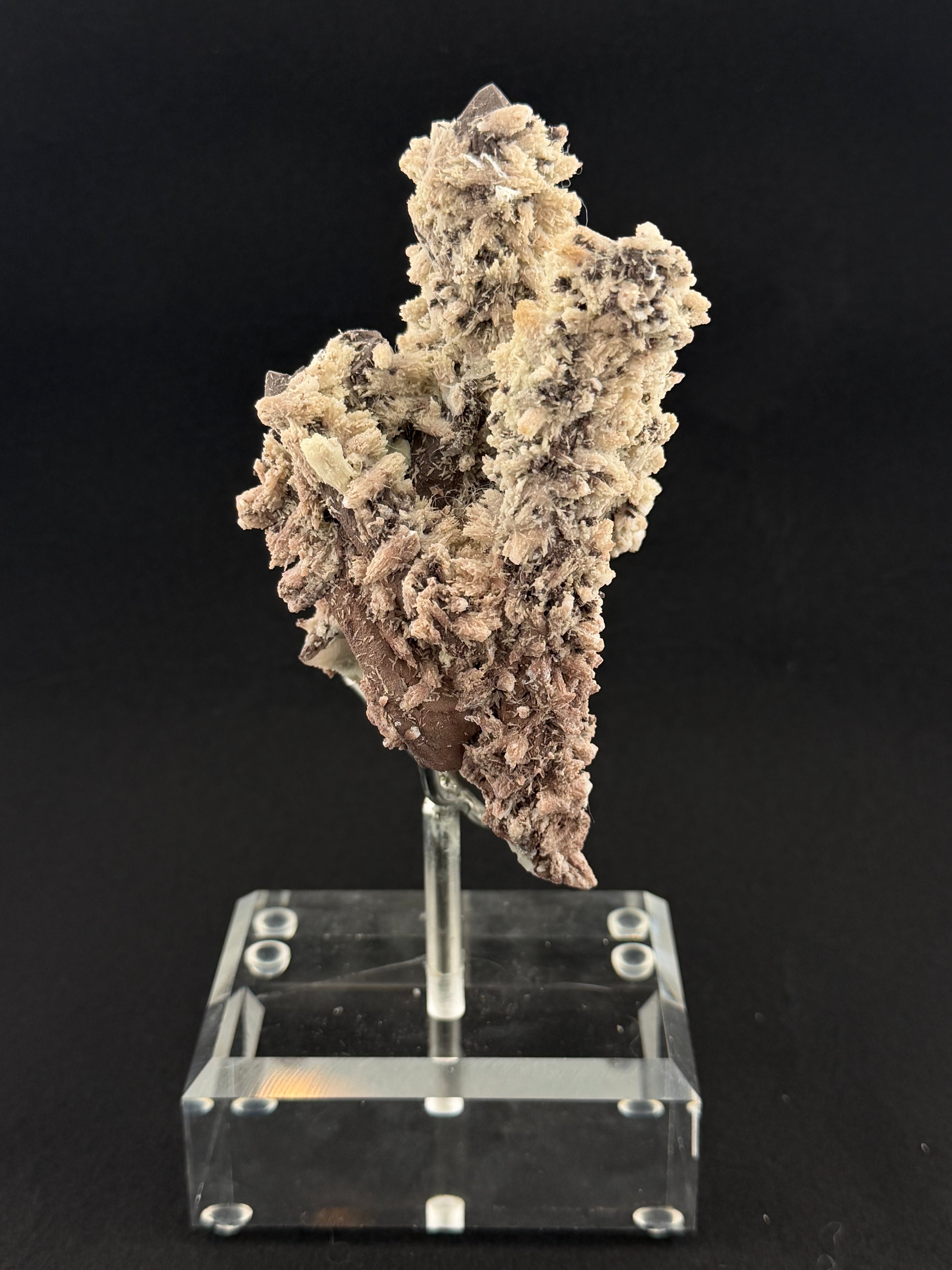 Sugar Quartz Cluster with Feather Calcite – Huanggang Mine, Inner Mongolia