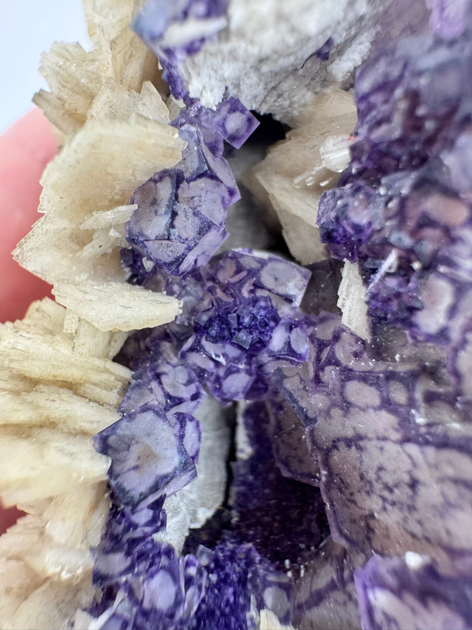 Purple QR Fluorite with Barite from Qinglong mine, Guizhou Province