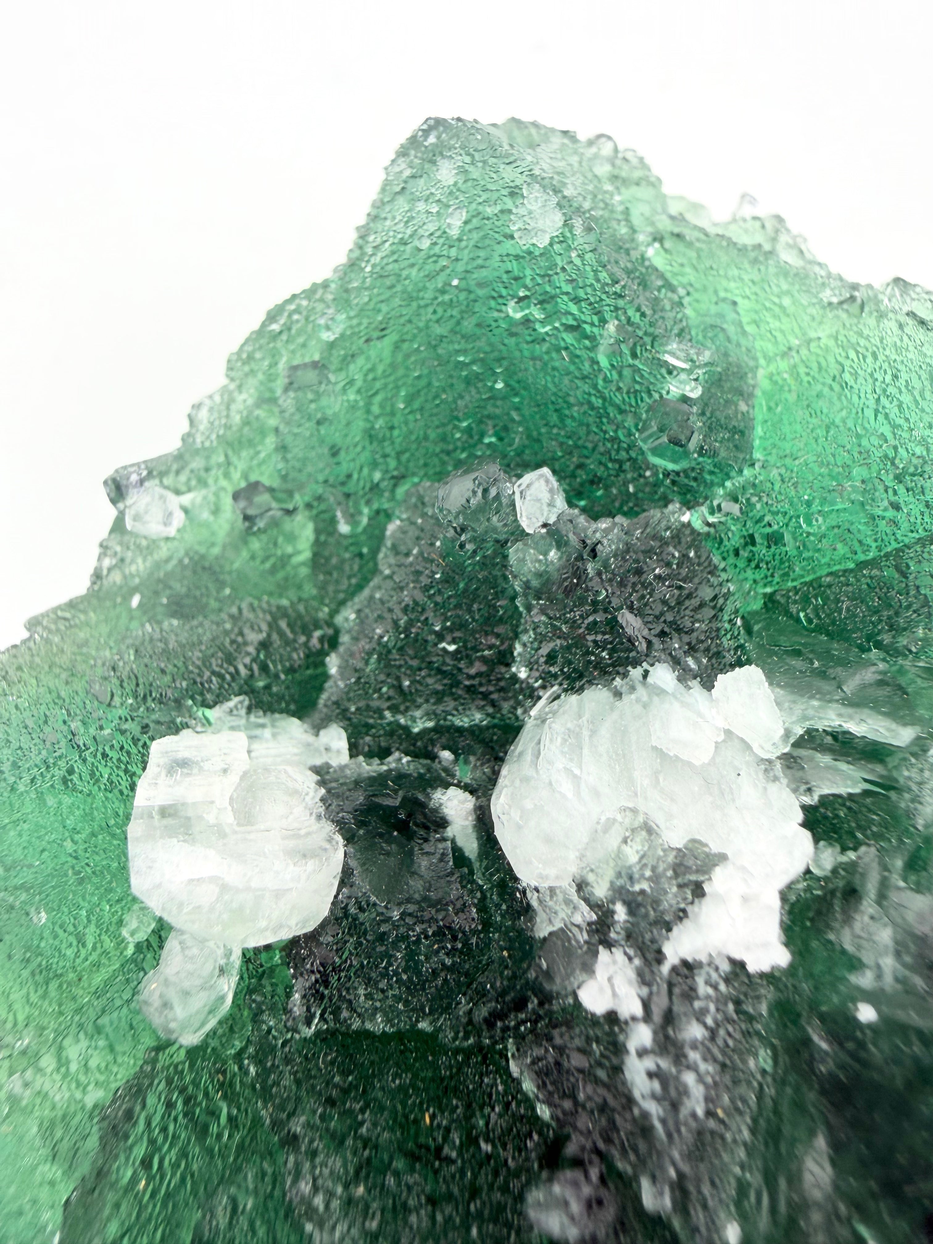 Emerald Green Velvet Fluorite with Calcite