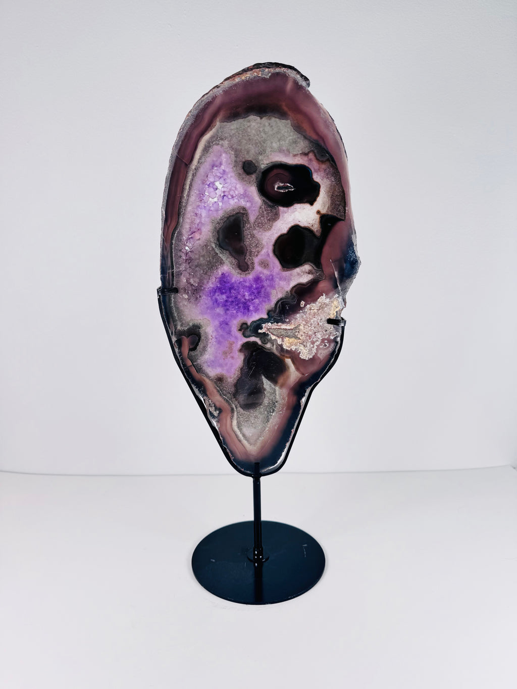 Agate-Framed Amethyst on Custom Stand from Brazil