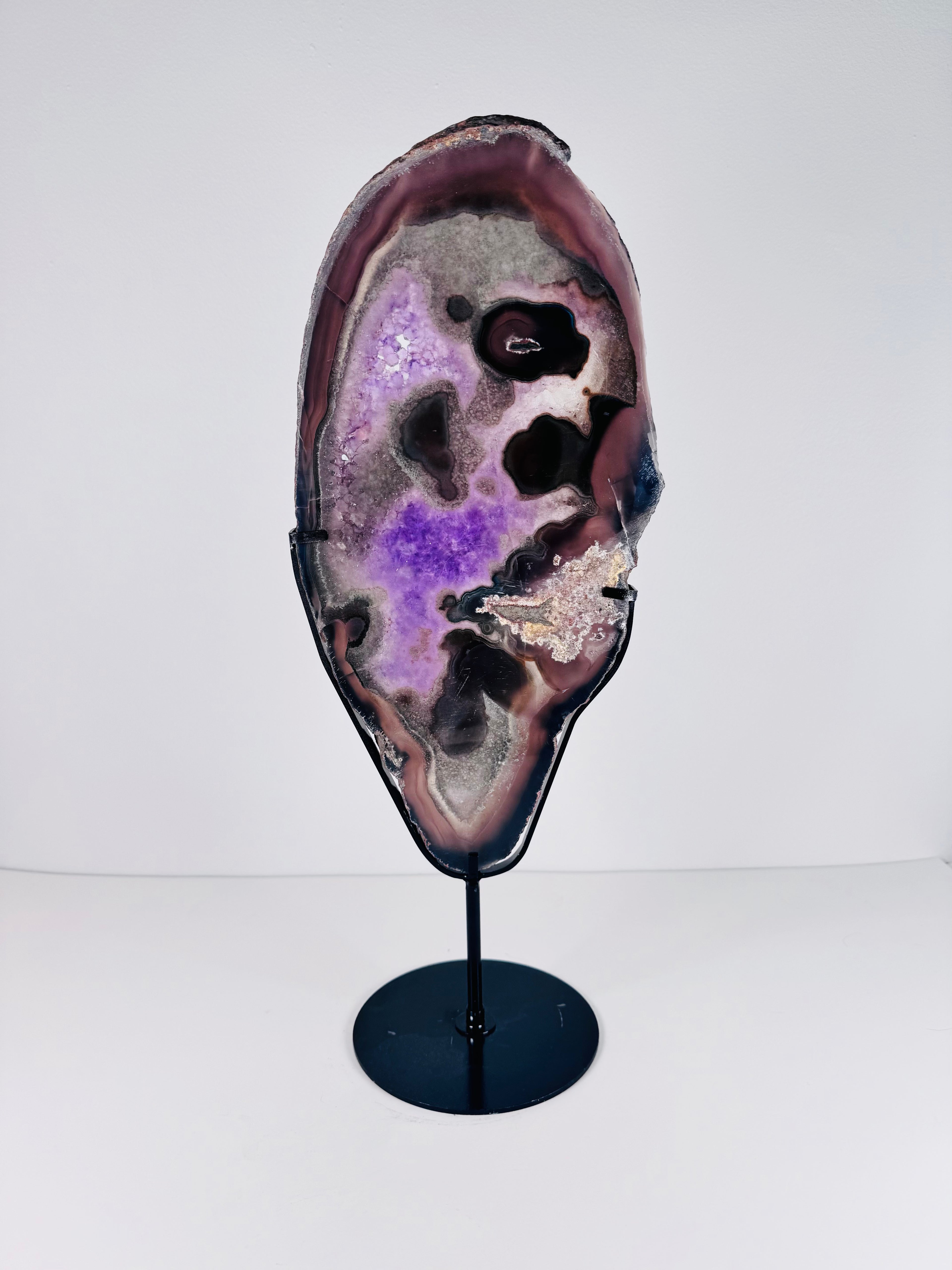 Agate-Framed Amethyst on Custom Stand from Brazil