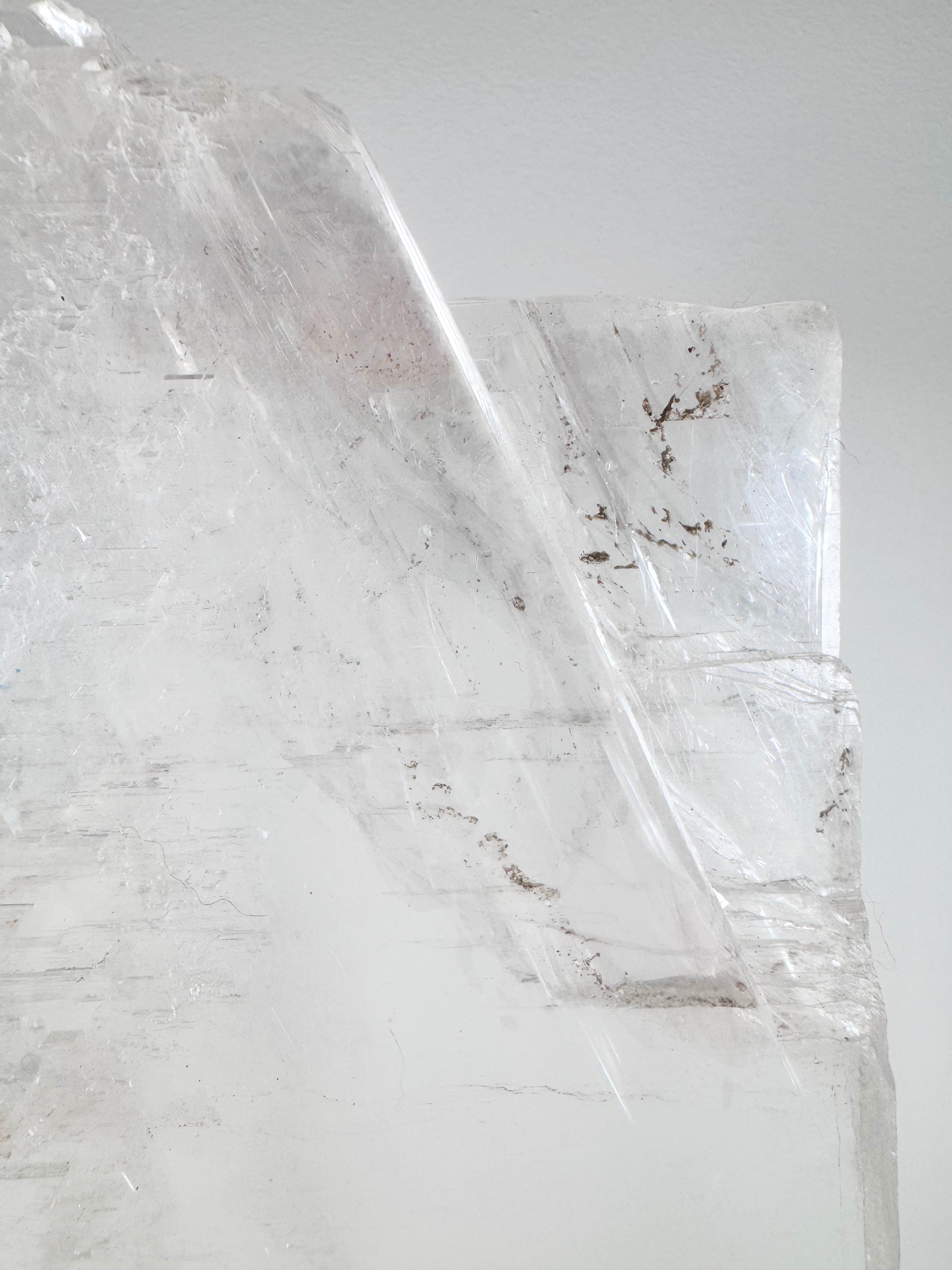 5kg Ultra-Clear Selenite Slab on Custom Gold Stand
