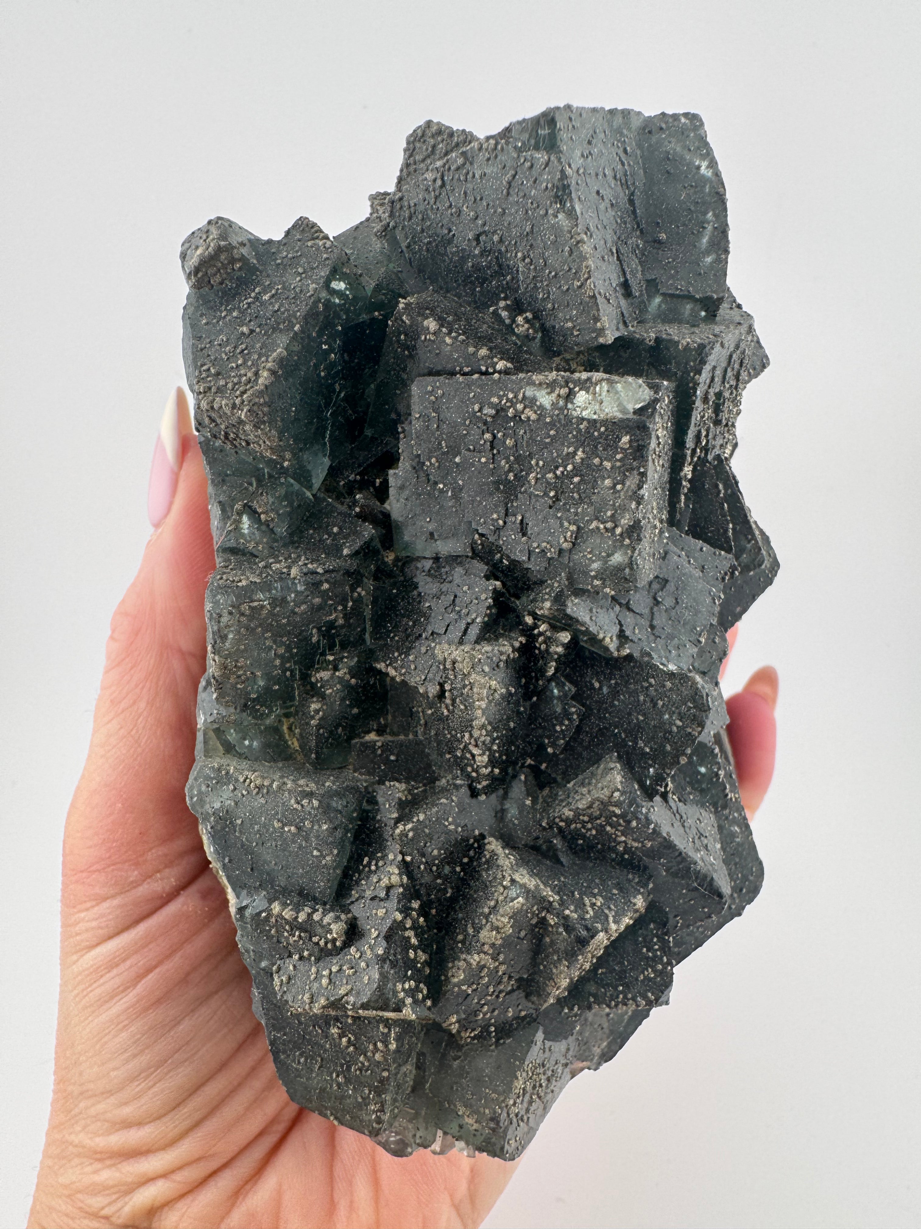 Black Fluorite with Pyrite, from Inner Mongolia
