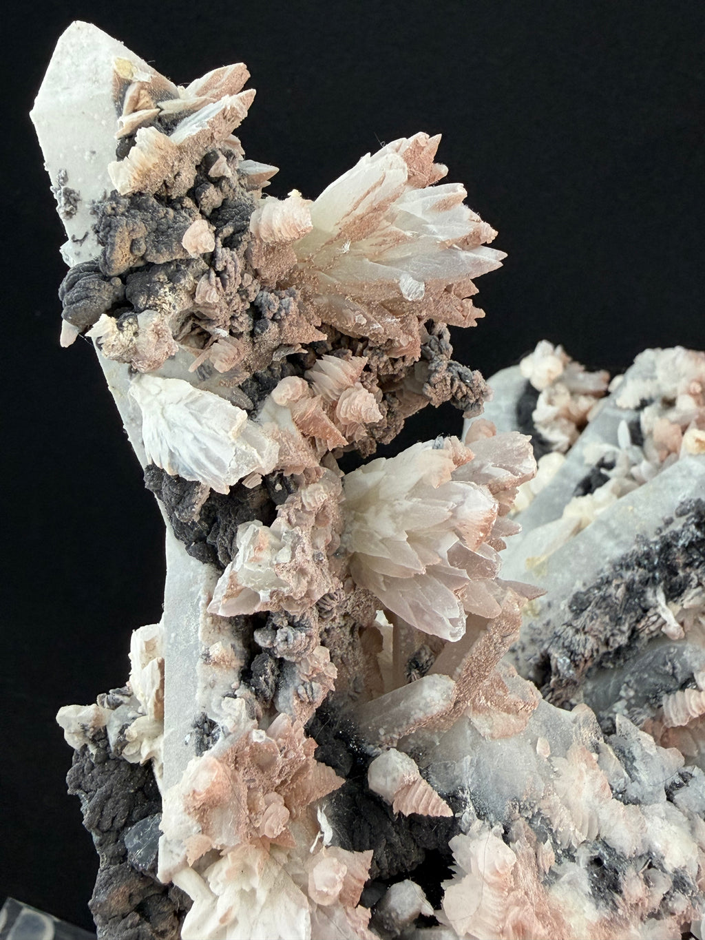 Pink Quartz with Feather and Petal Calcite, Specularite, Inner Mongolia, China