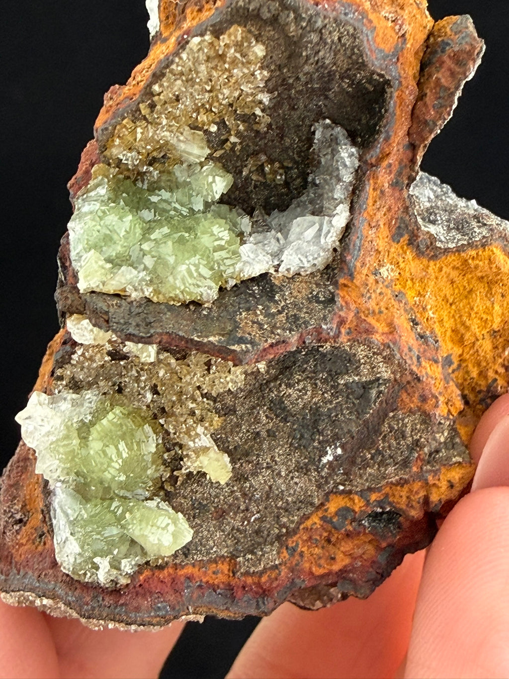 Adamite & Calcite on Limonite, Durango, Mexico