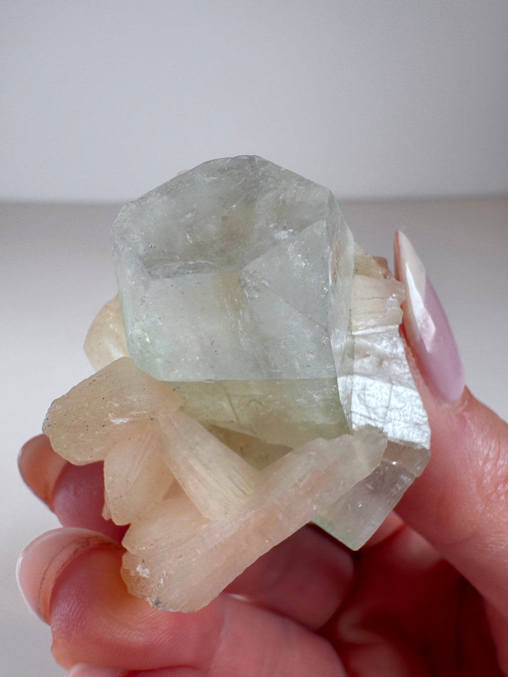 Green Apophyllite with Peachy Stilbite