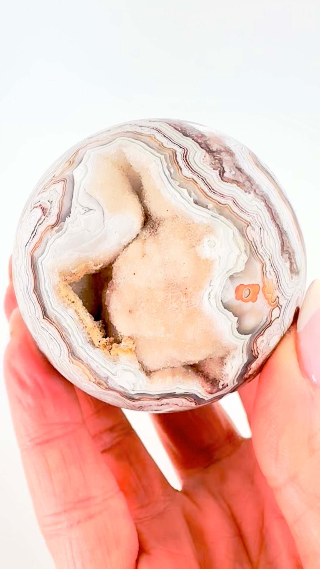 White Mexico Lace Agate Sphere with Druzy