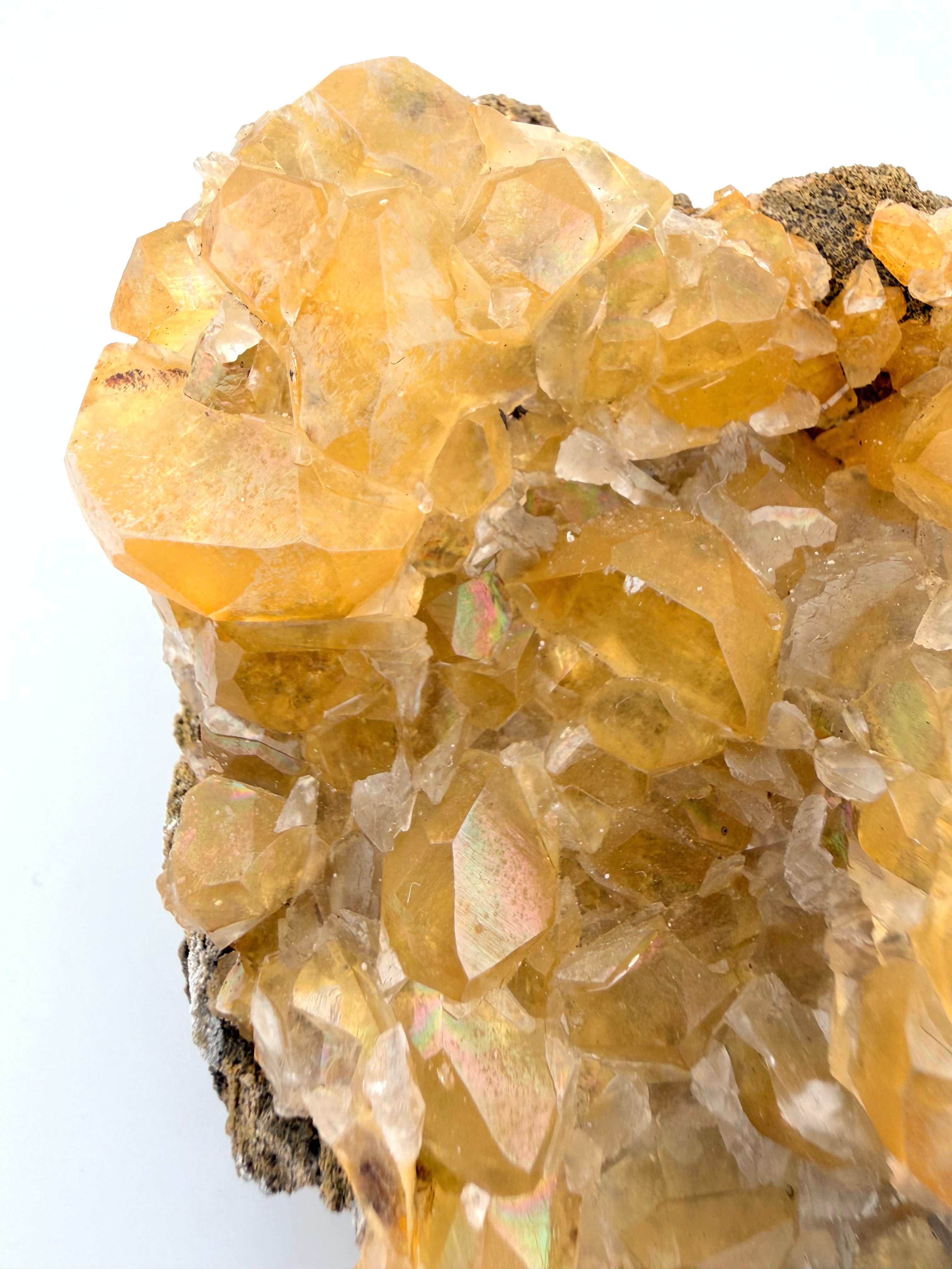 Iridescent Honey Calcite Cluster