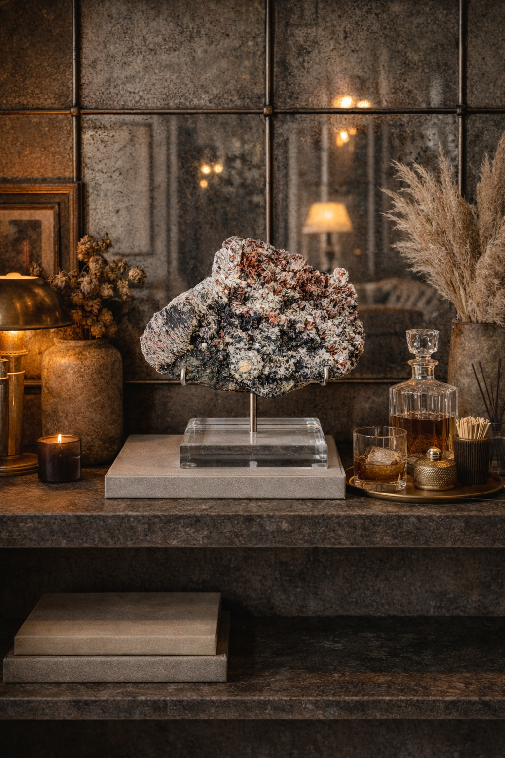 Black and Red Quartz, Petal Calcite and Pyrite