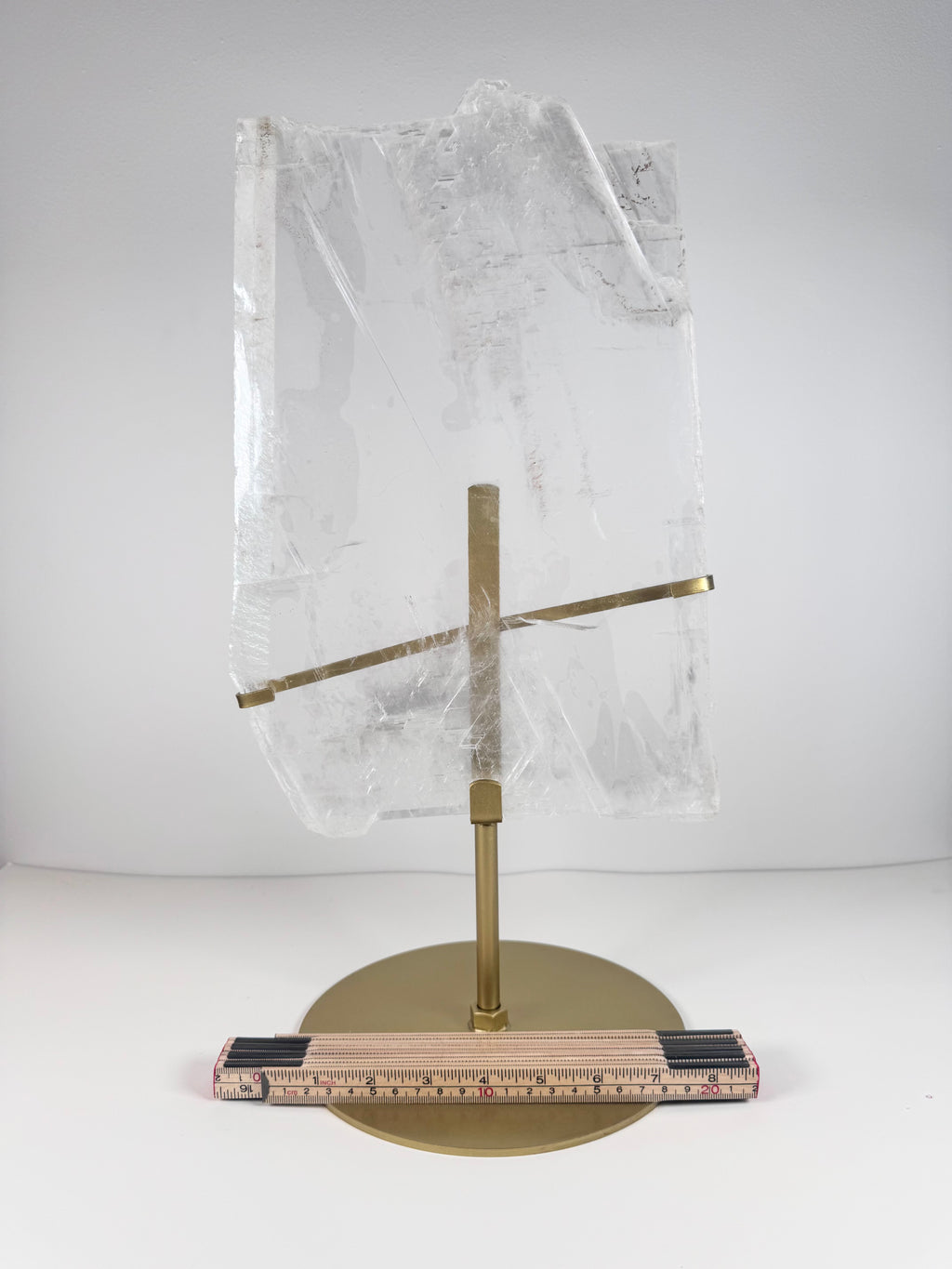 5kg Ultra-Clear Selenite Slab on Custom Gold Stand