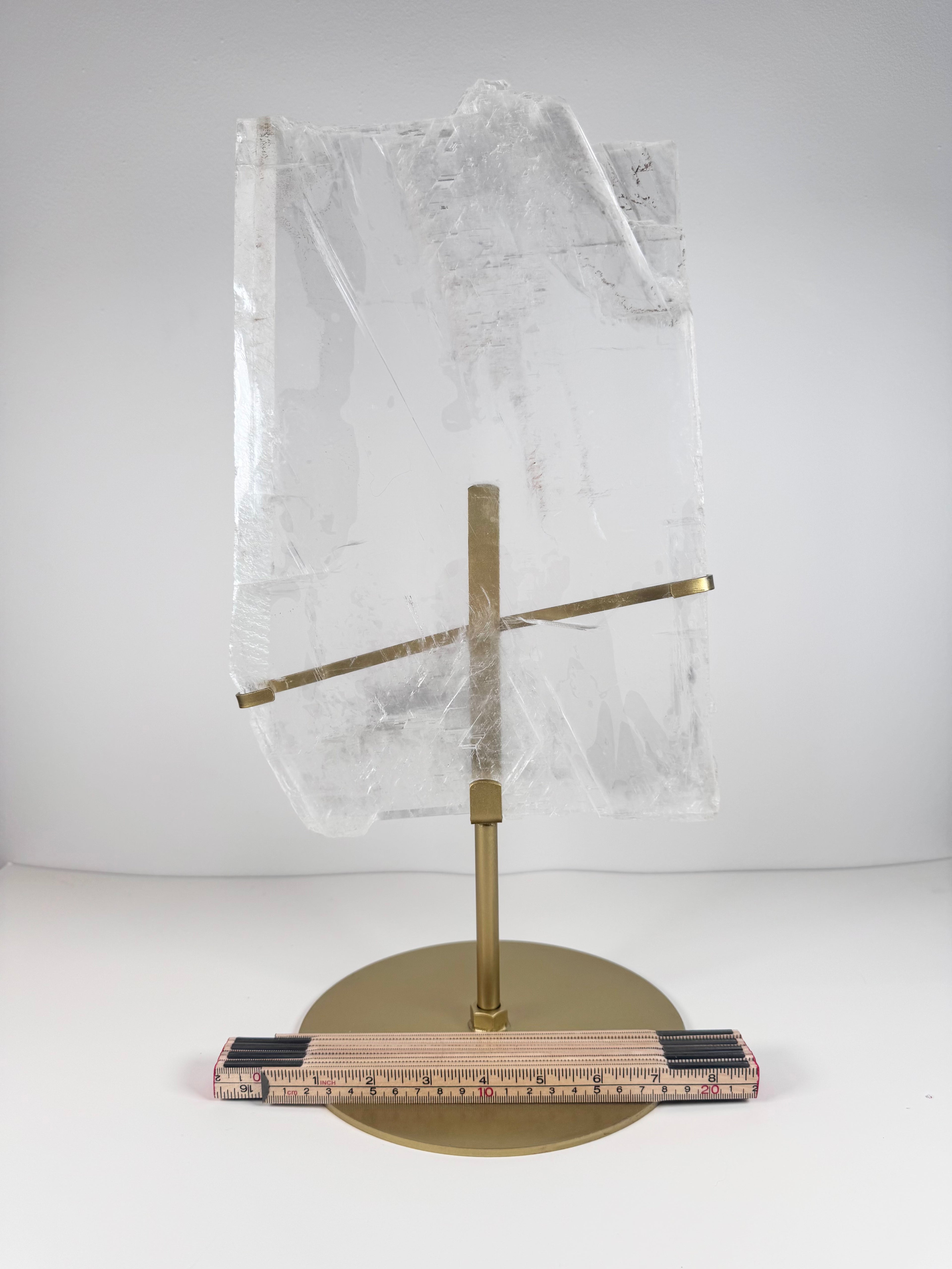 5kg Ultra-Clear Selenite Slab on Custom Gold Stand