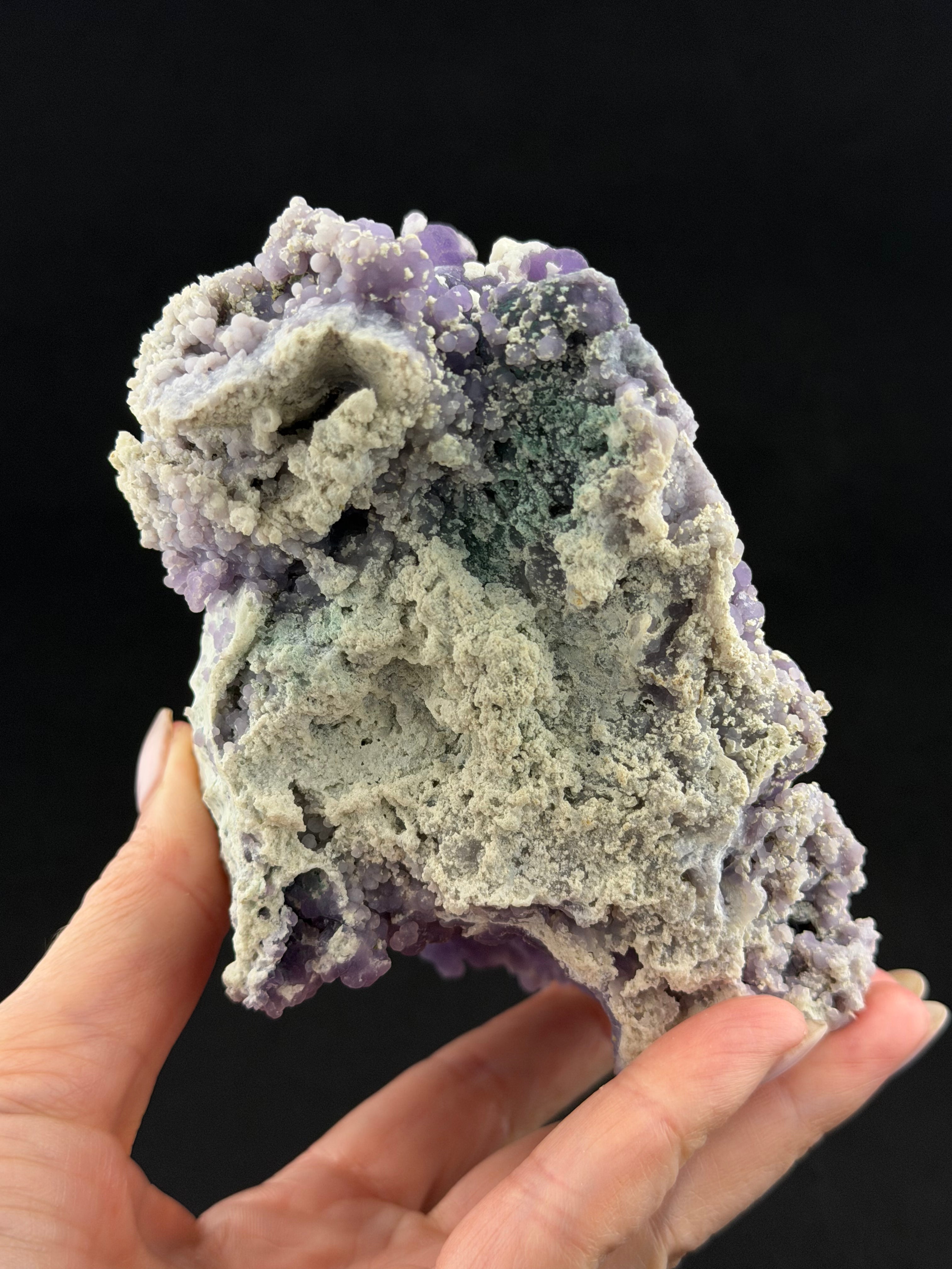 Grape agate (botryoidal chalcedony) with white calcite - West Sulawesi, Indonesia