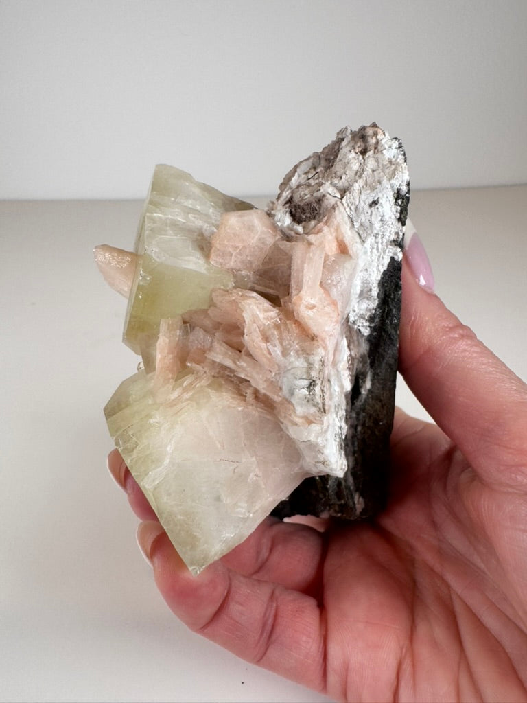 Green Apophyllite with Peach Stilbite