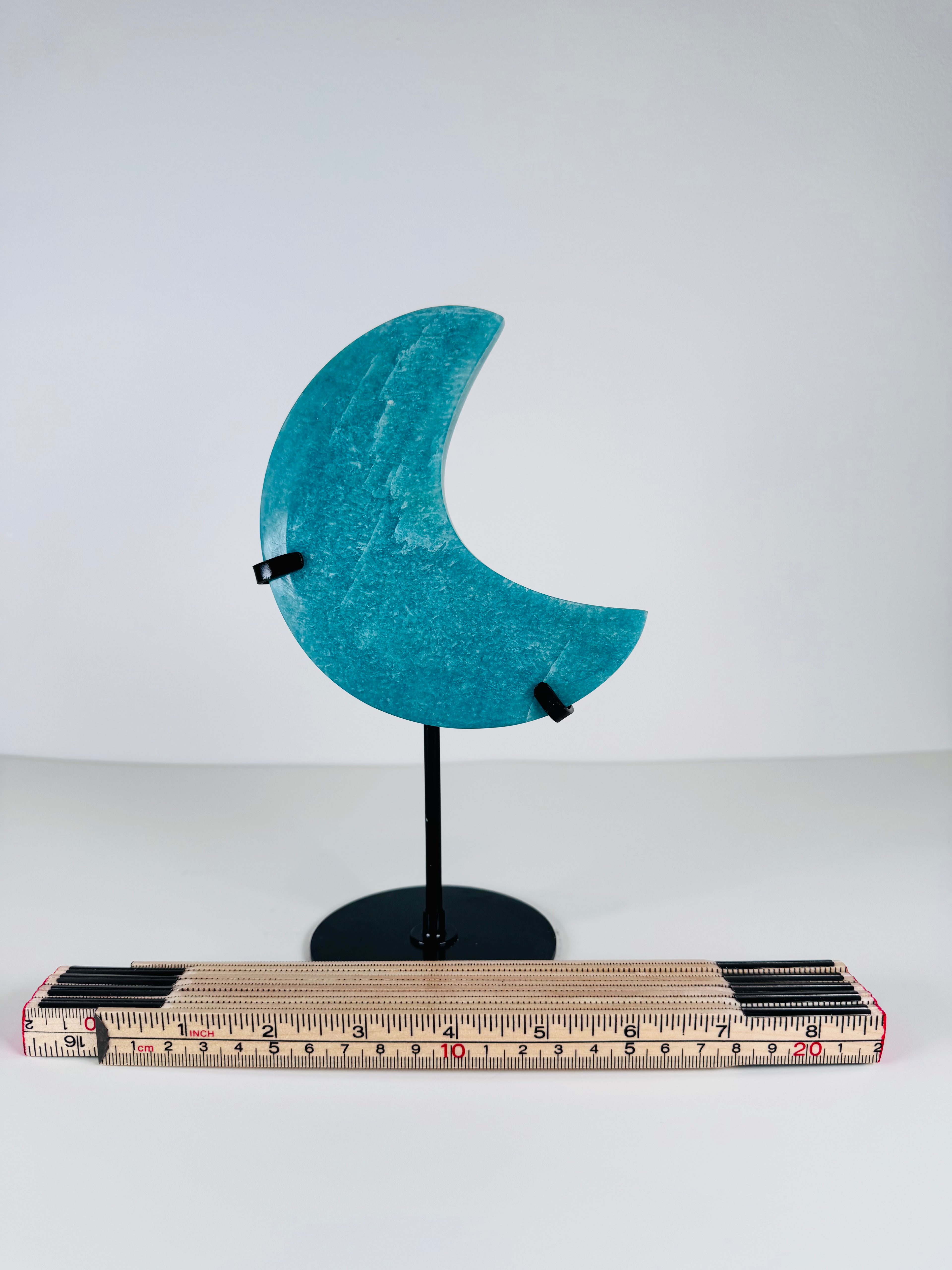 Amazonite Moon on Black Metal Stand