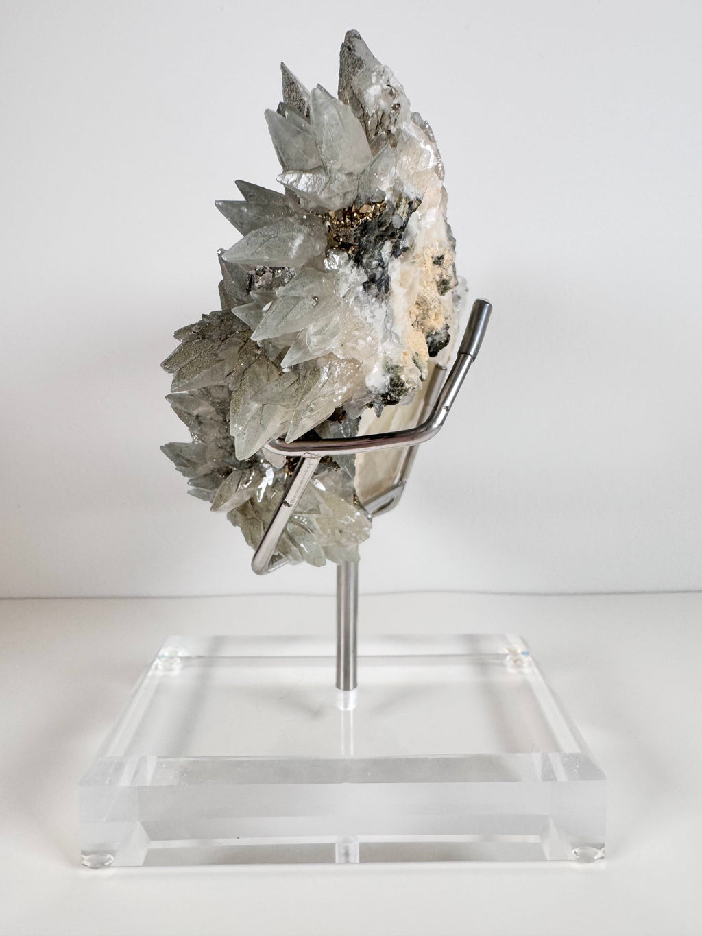 Blue Green Feather Calcite with Pyrite from Anhui