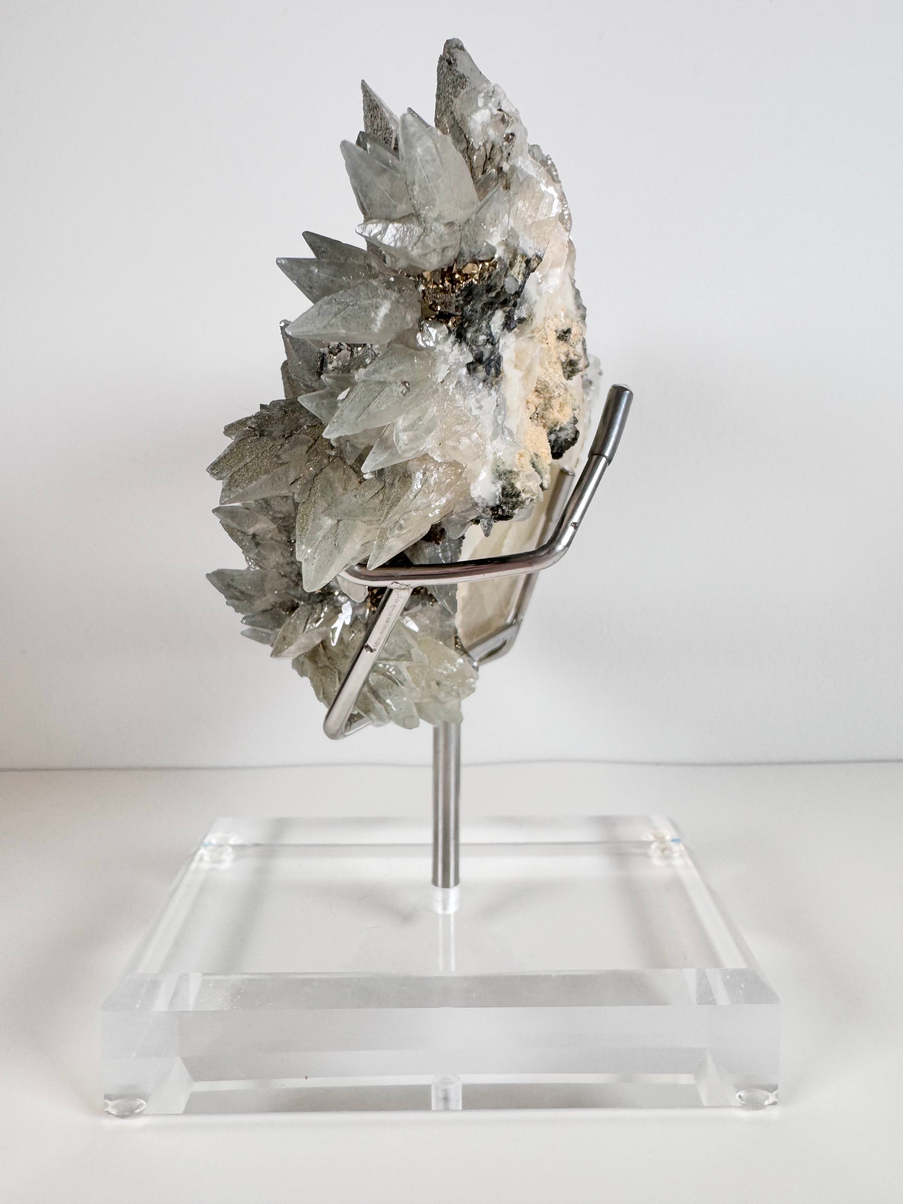 Blue Green Feather Calcite with Pyrite from Anhui