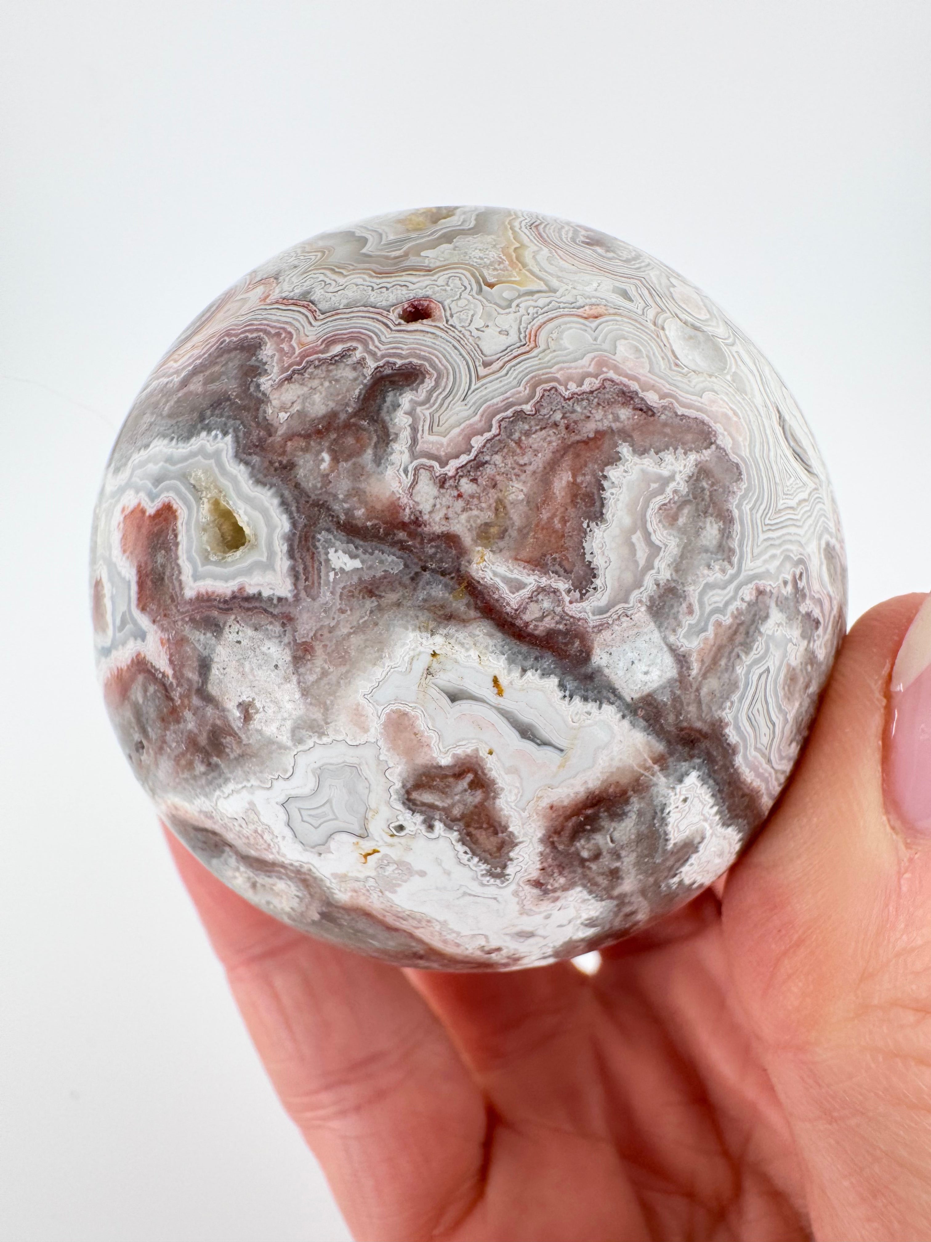 White Mexico Lace Agate Sphere with Druzy